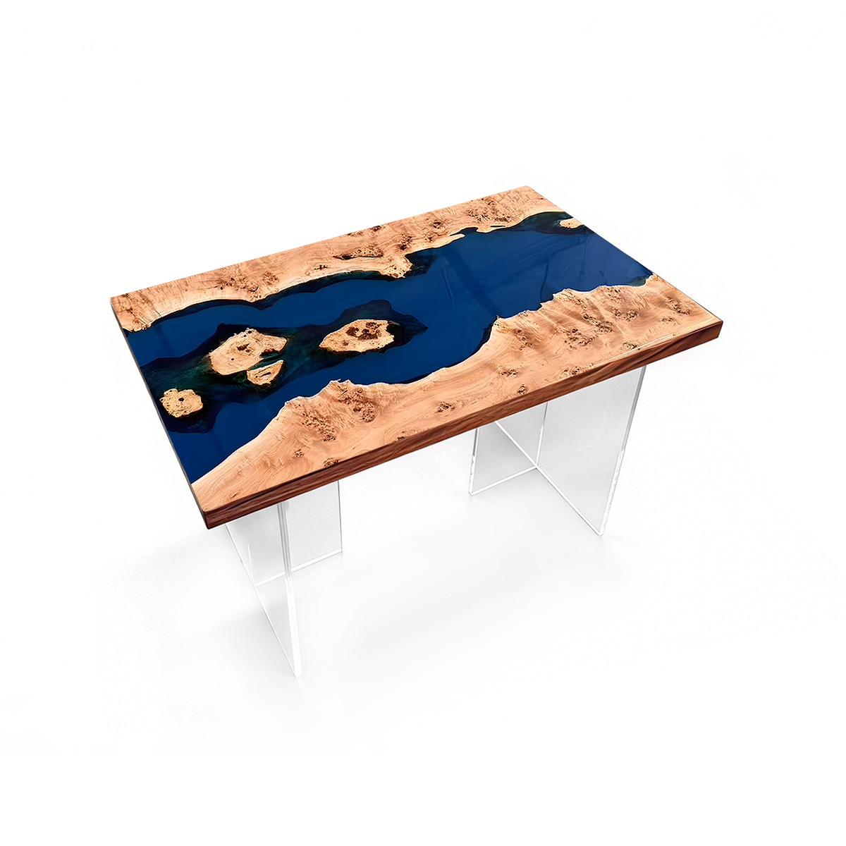 Poplar Wood Blue River Rectangle Resin Coffee Table