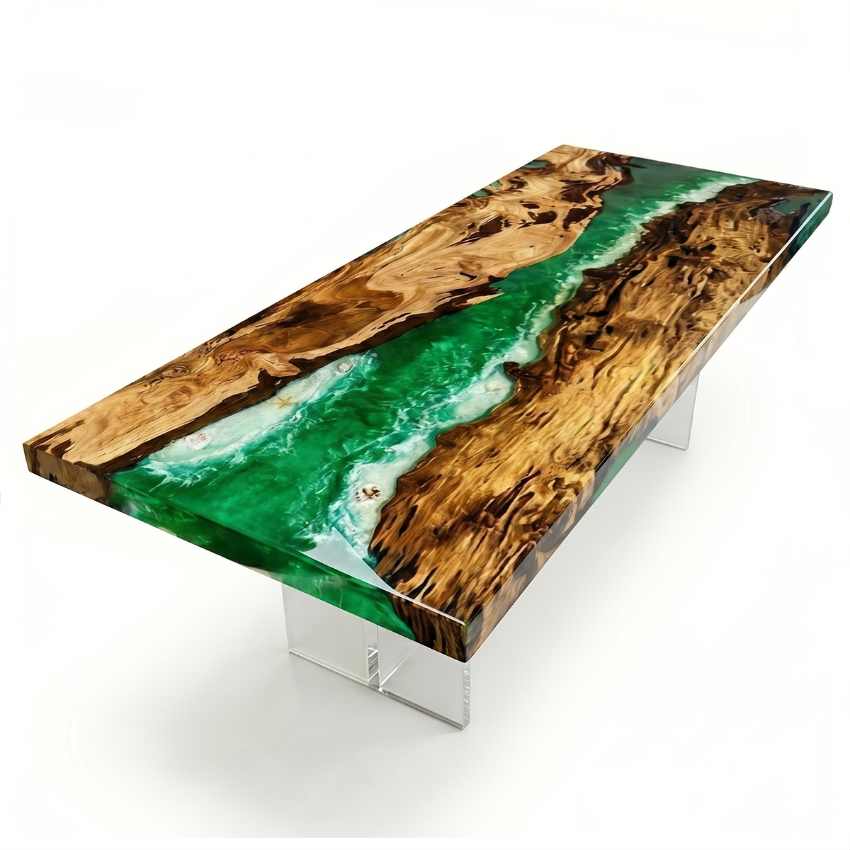 Olive Wood Green Ocean Wave Epoxy Resin Conference Table