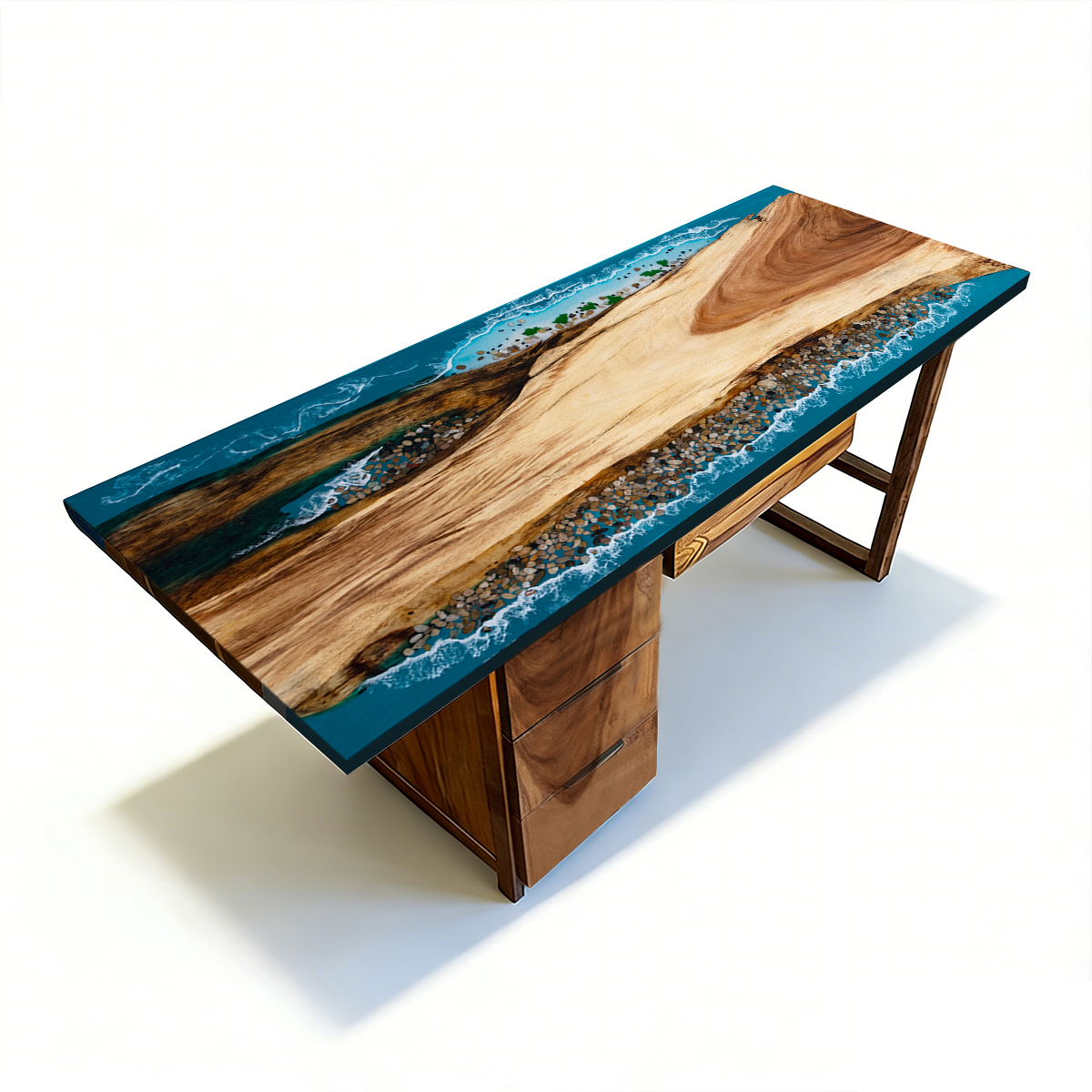 Walnut Wood Ocean Wave Epoxy Desk