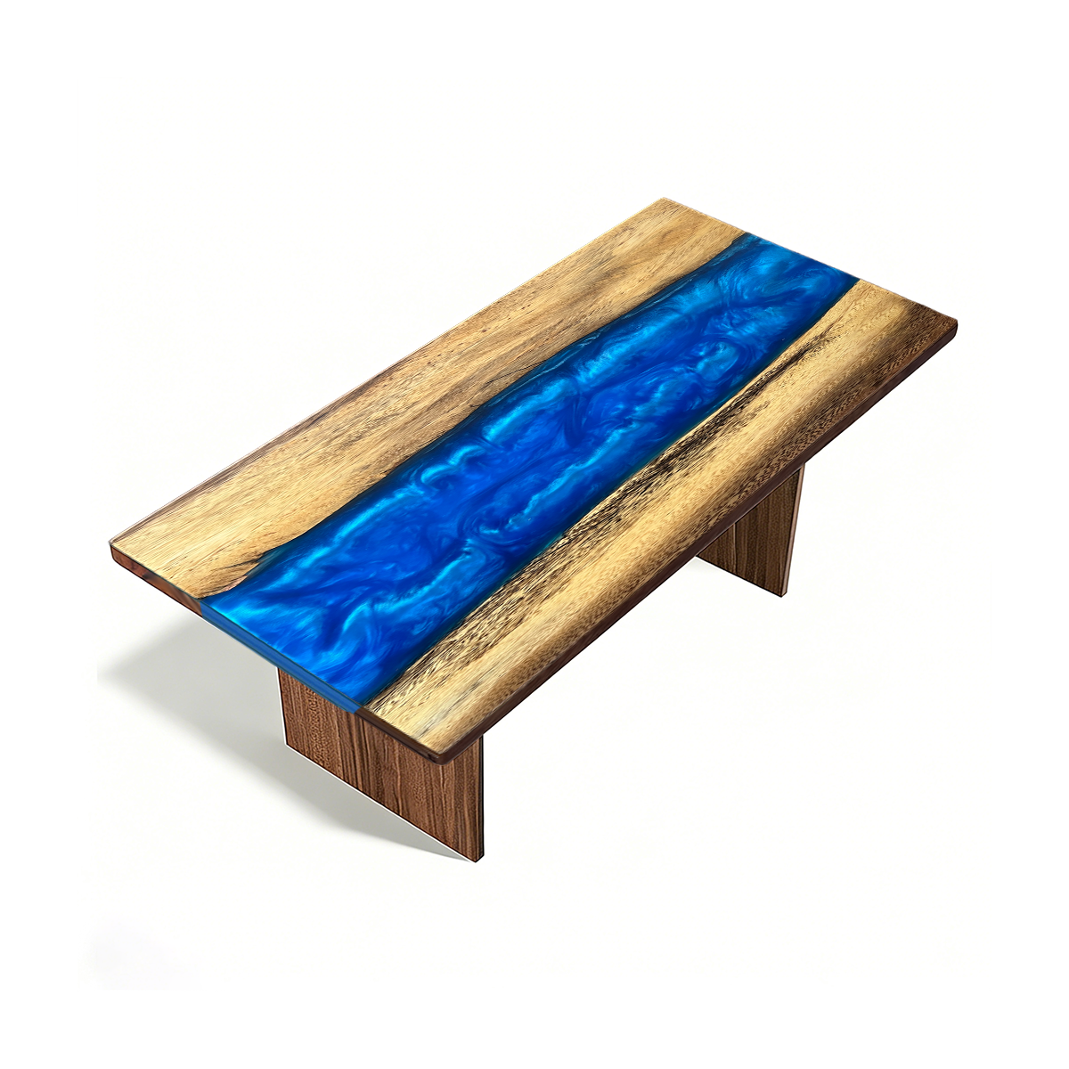Walnut Wood Blue Sky Rectangle Resin Coffee Table