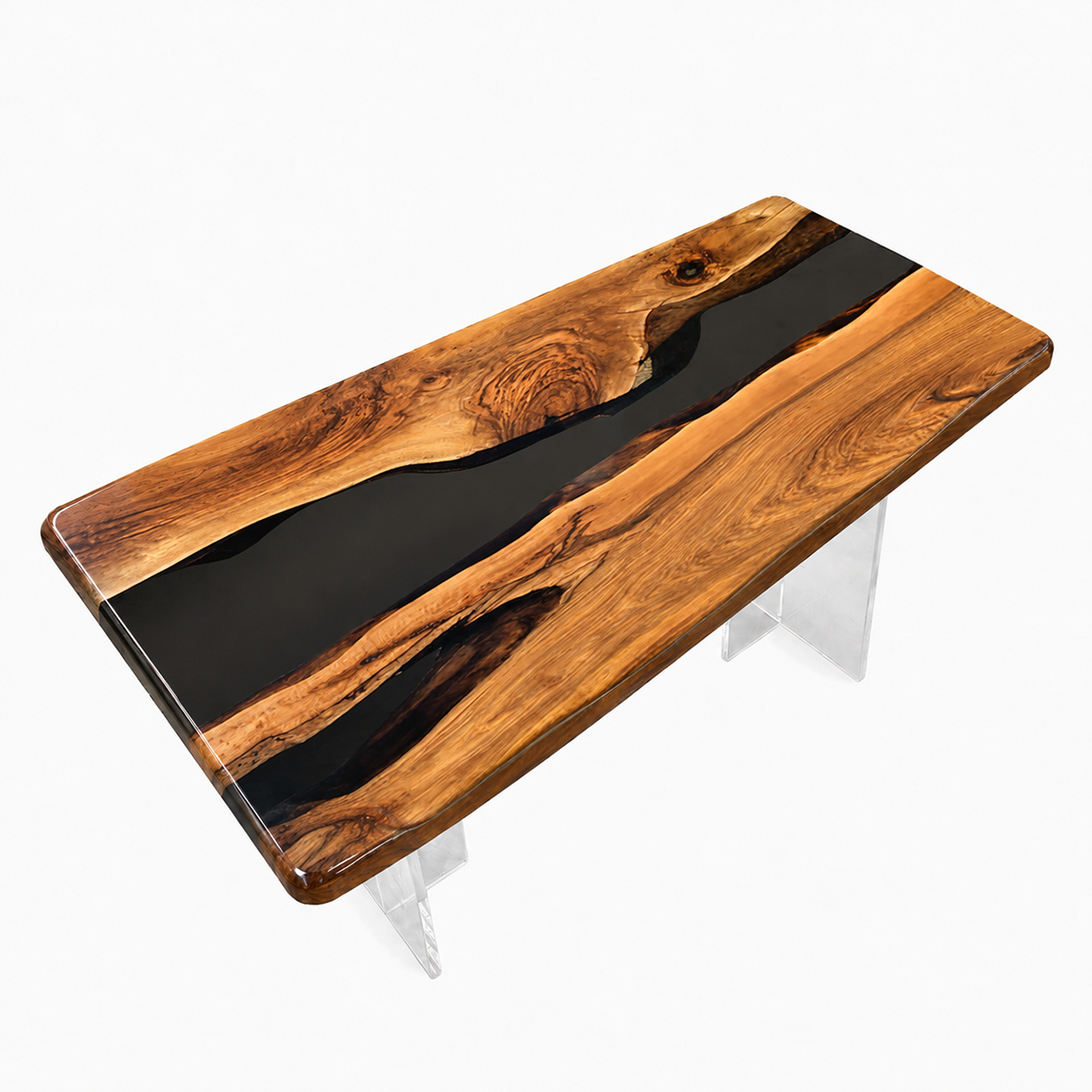Walnut Wood with White Epoxy Resin Dining Table
