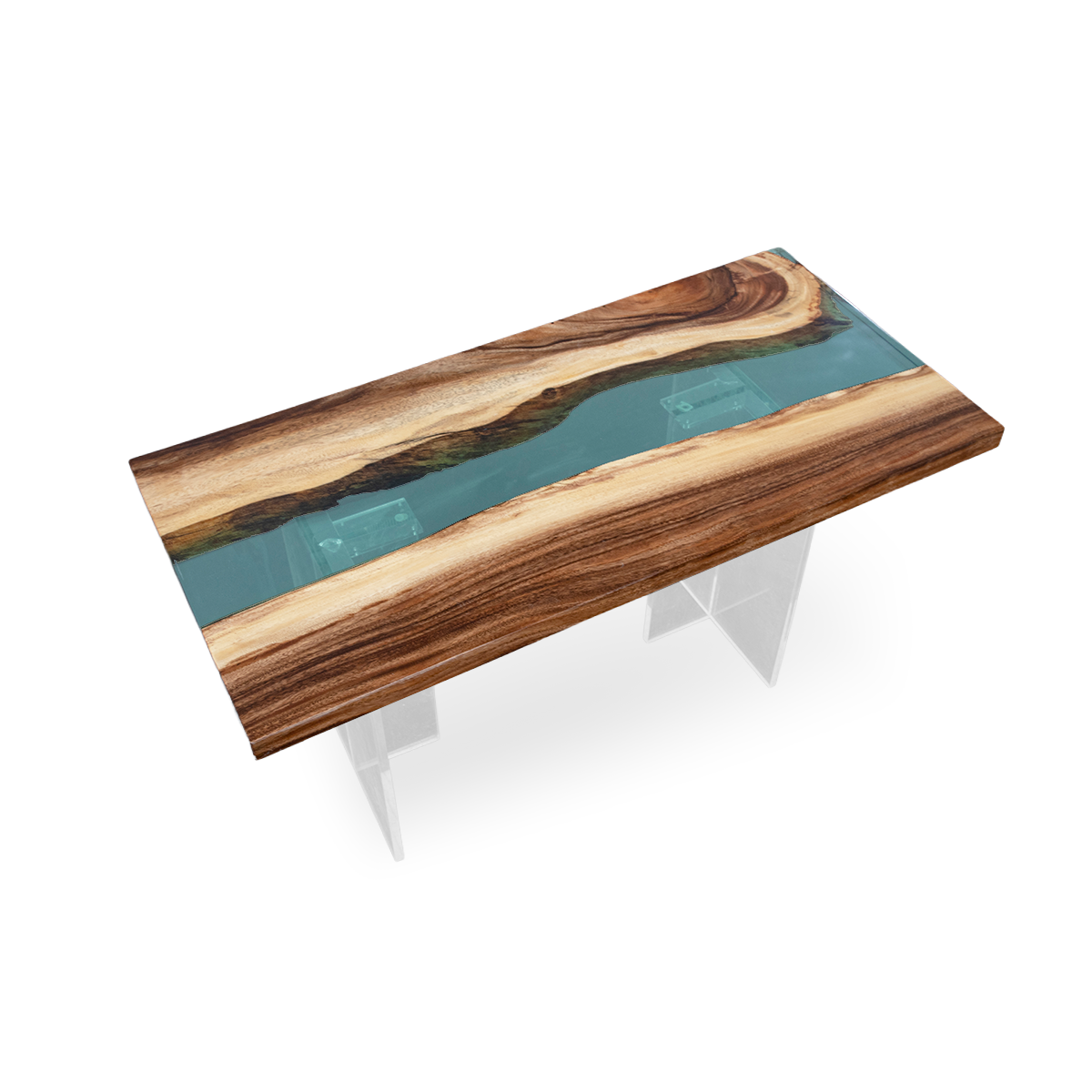 Walnut Wood Transparent Blue Epoxy Resin Dining Table