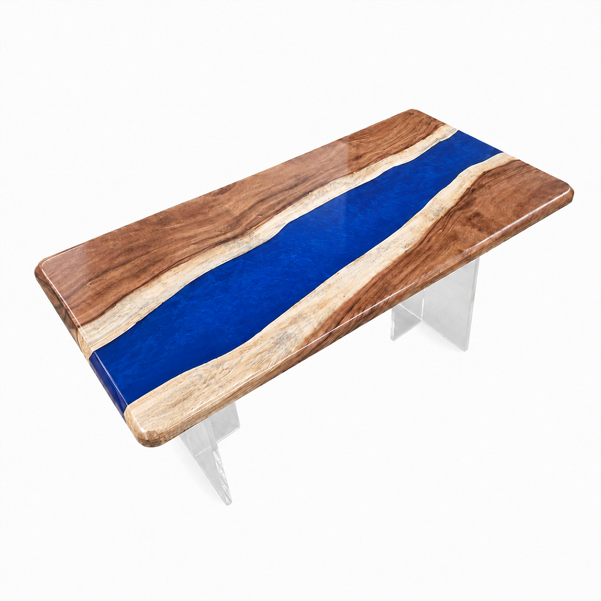 Walnut Wood with Blue Epoxy Resin Dining Table