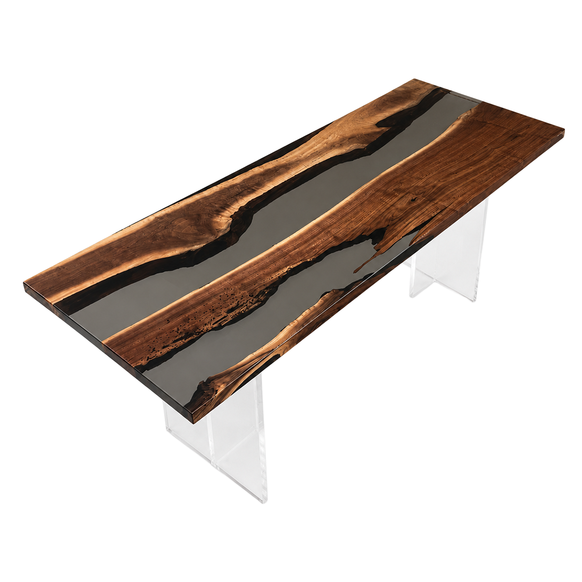 Black Walnut Wood with Transparent Epoxy Resin Dining Table 29.9"W x 71.7"L Thickness 1.6"