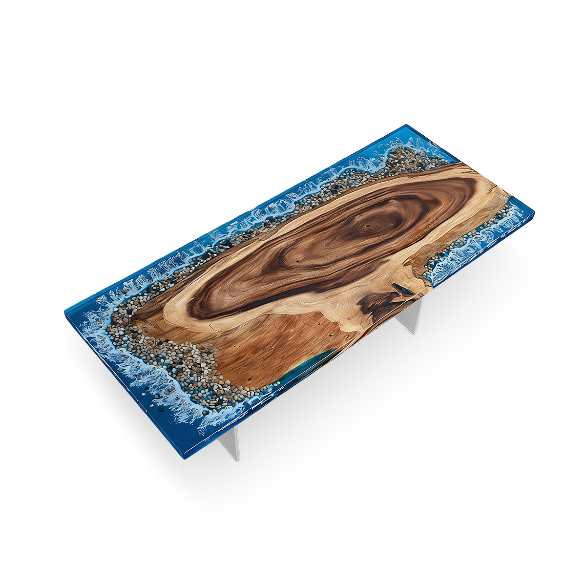 Walnut Wood Ocean Scene Rectangle Resin Coffee Table