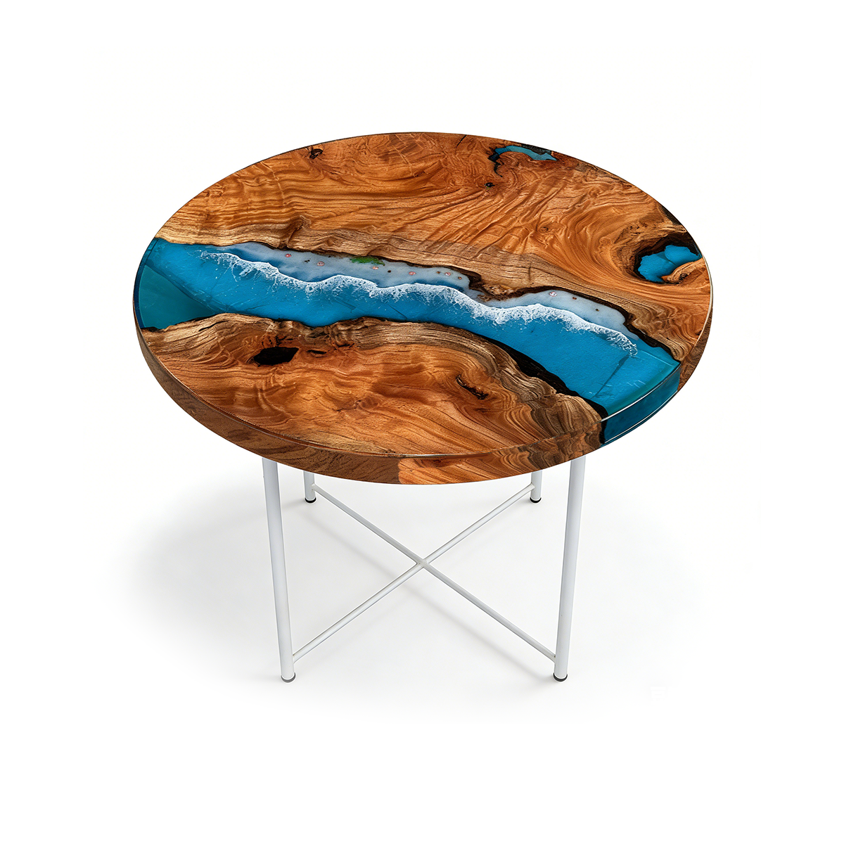 Cunninghamia Wood Blue Wave Resin Round Table
