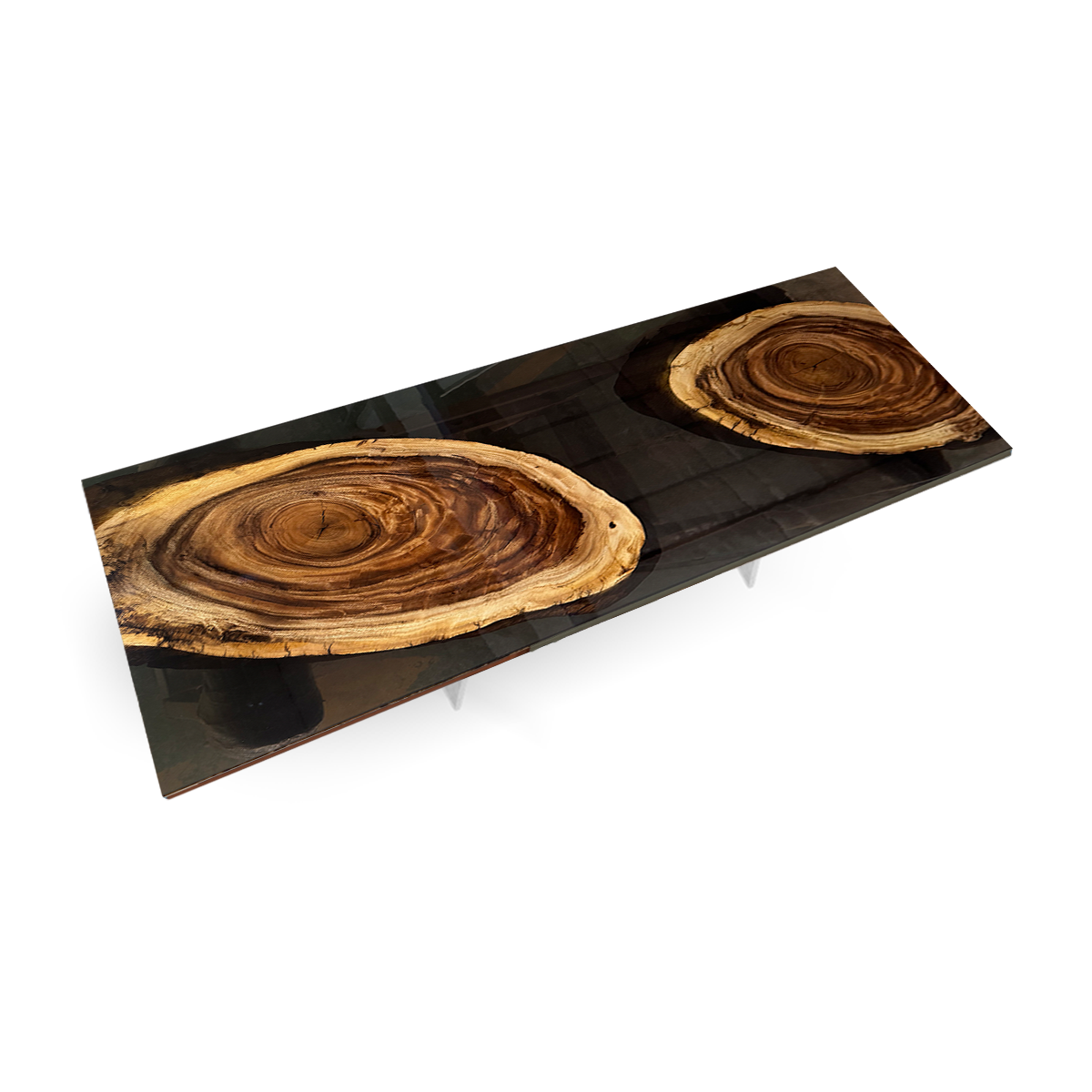 Black Walnut Wood Double Tree Ring Epoxy Resin Conference Table