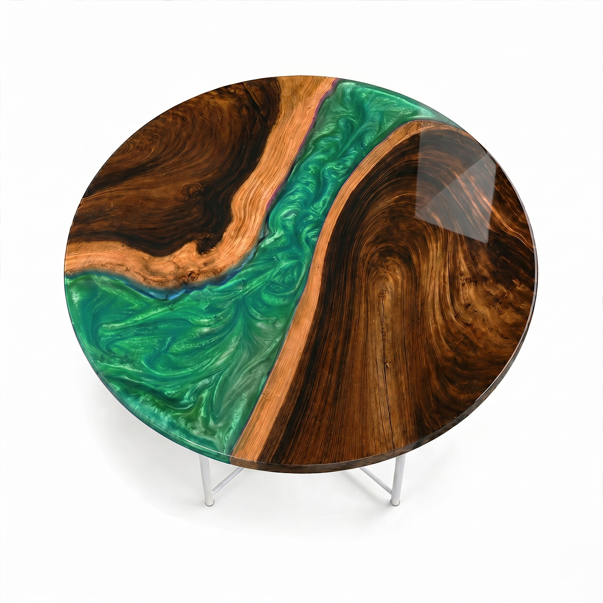 Black Walnut with Swirl Green Epoxy Resin Round Table