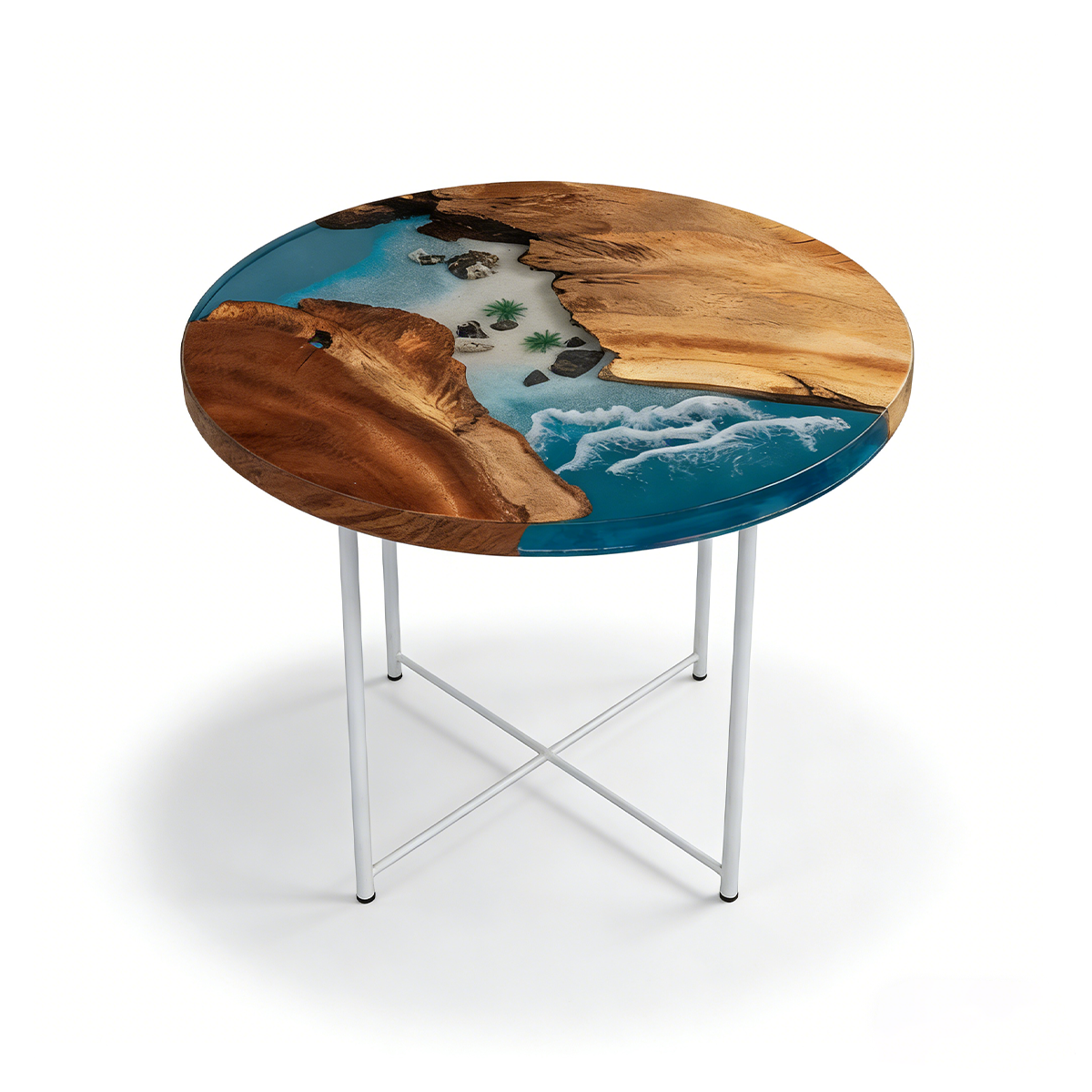 Olive Wood Blue Wave Resin Round Table