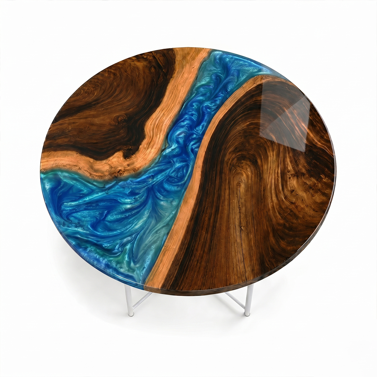 Black Walnut with Swirl Blue Epoxy Resin Round Table