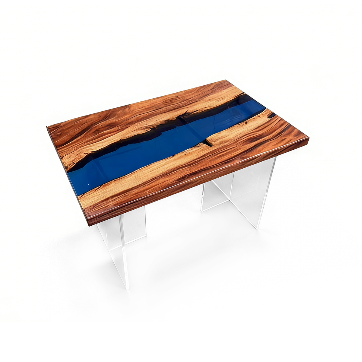 Walnut Wood Rectangle Blue Coffee Table