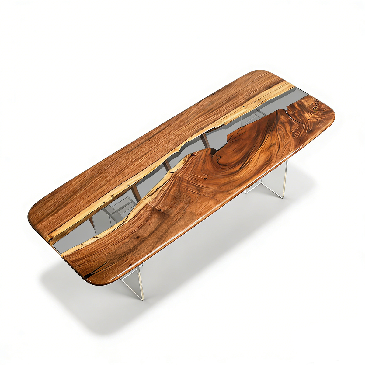 Walnut Wood Rectangle Epoxy Resin Dining Table