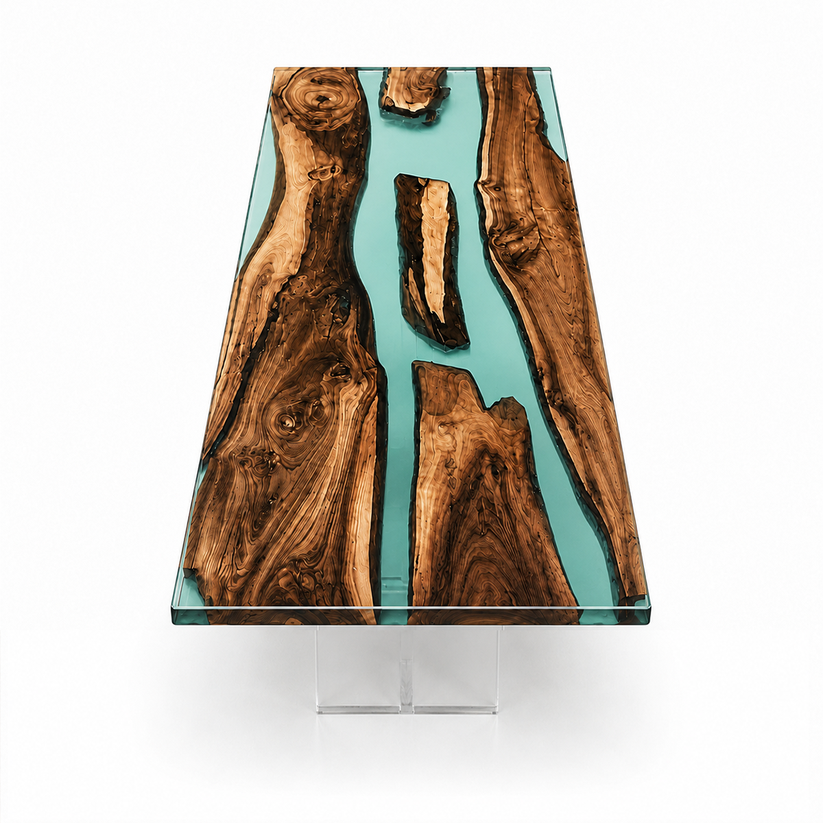 Walnut Wood with Transparent Epoxy Resin Dining Table