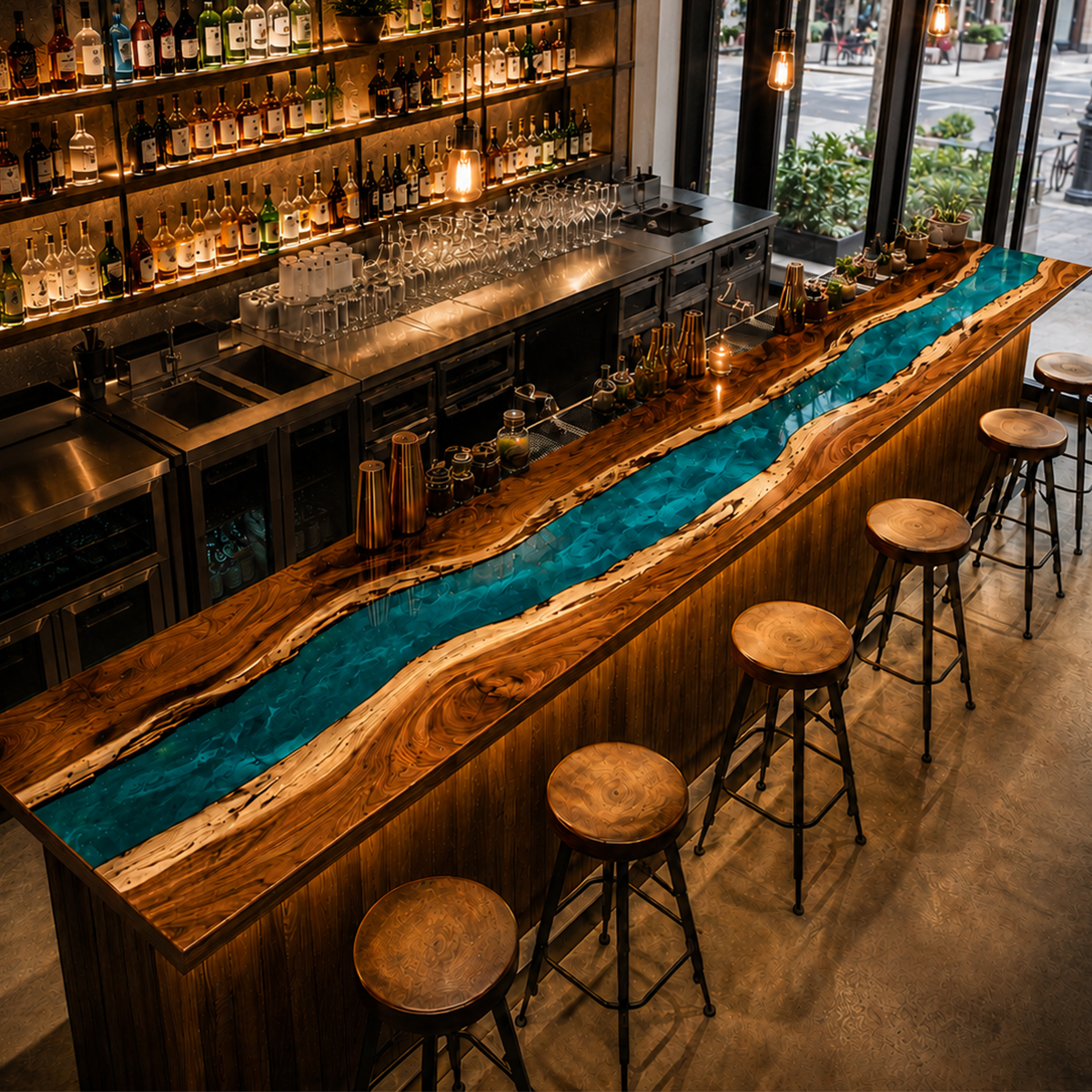 Walnut Azure River Epoxy Resin Bar Countertop