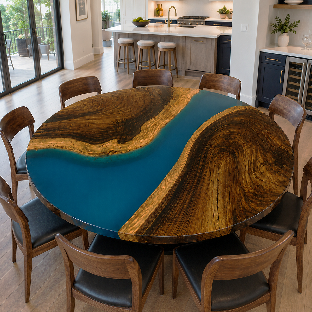 Black Walnut with Blue Epoxy Resin Round Table