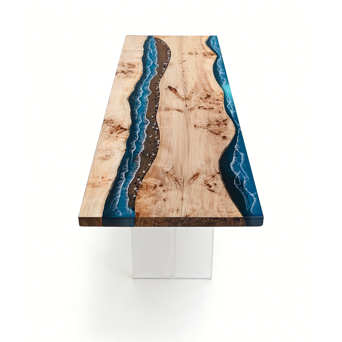 Poplar Wood Blue River Rectangle Epoxy Resin Dining Table