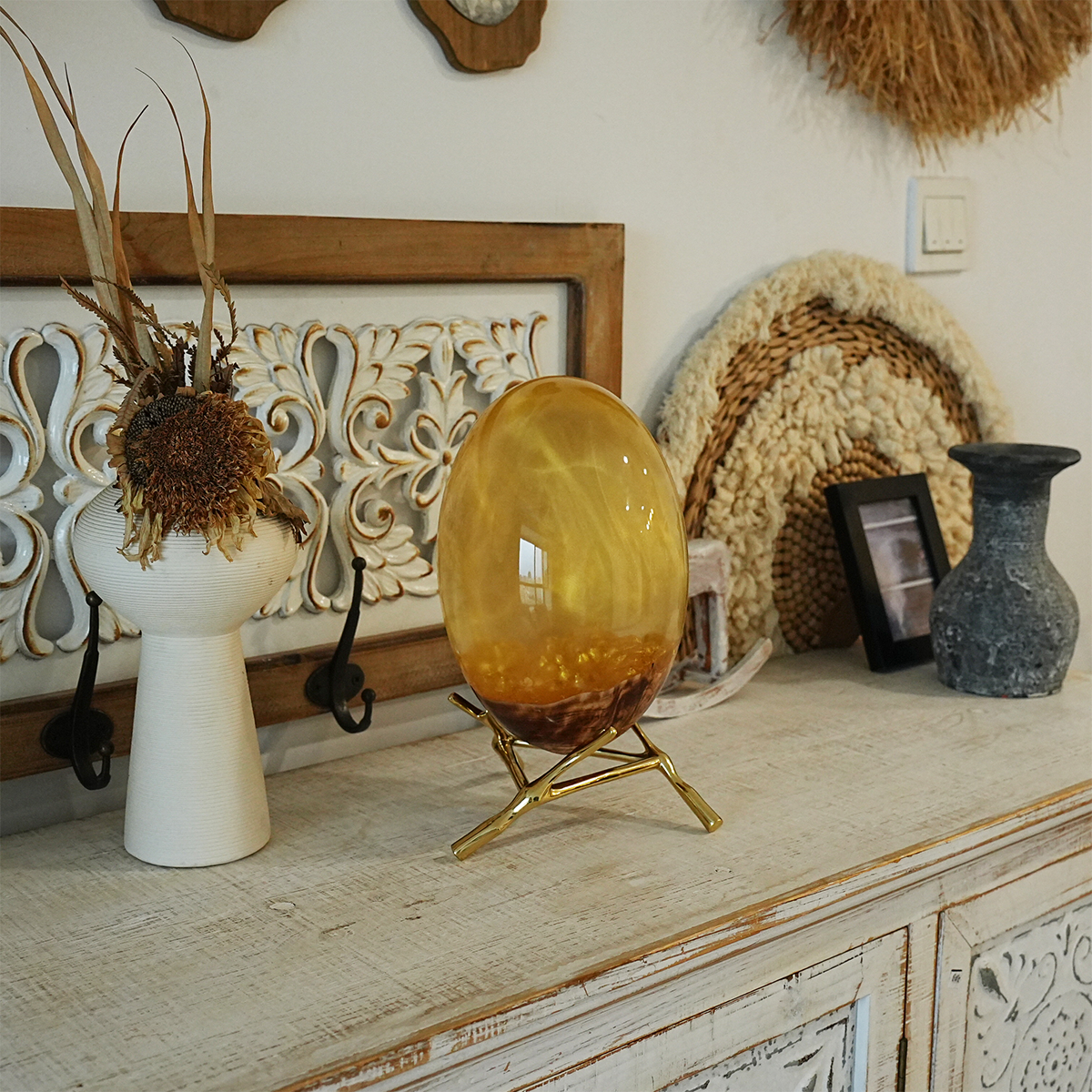 Amber Resin Egg-Shaped Decorative Ornament