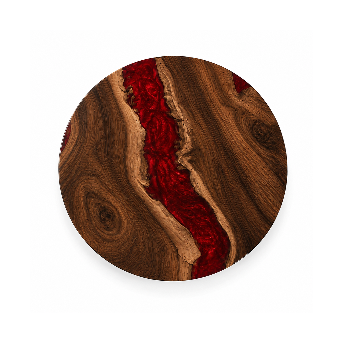 Black Walnut with Red Epoxy Resin Round Table
