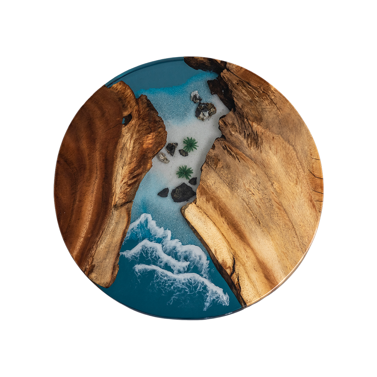 Olive Wood Blue Wave Resin Round Table