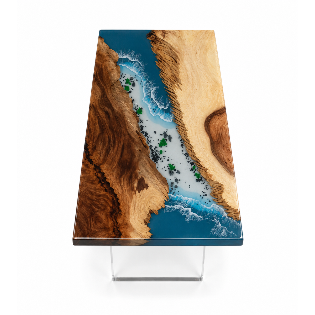 Walnut Wood with Blue Wave Epoxy Resin Conference Table