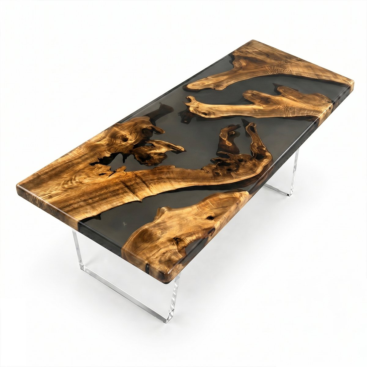 Golden Camphor with Transparent Black Epoxy Resin Conference Table