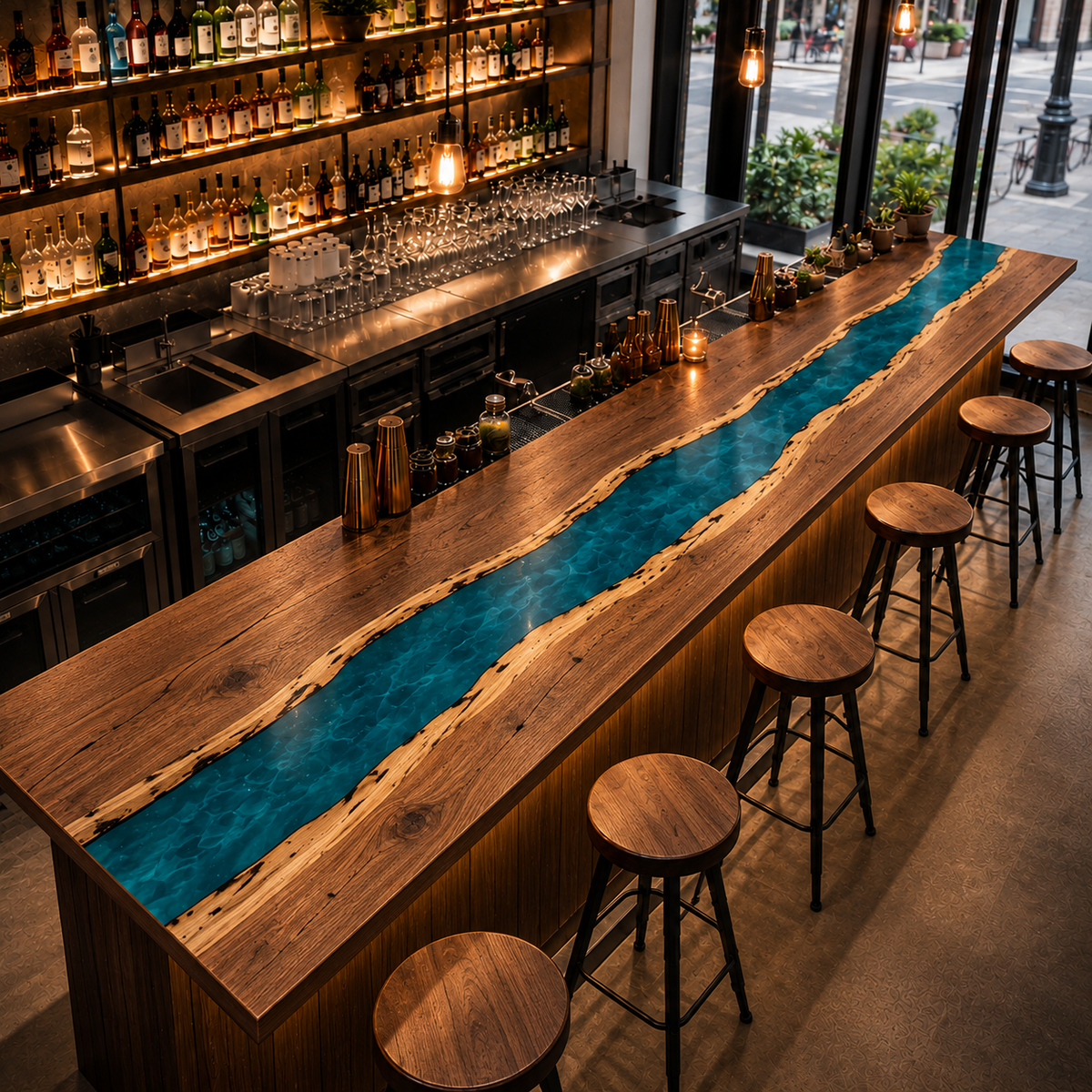 Walnut Azure River Epoxy Resin Bar Countertop