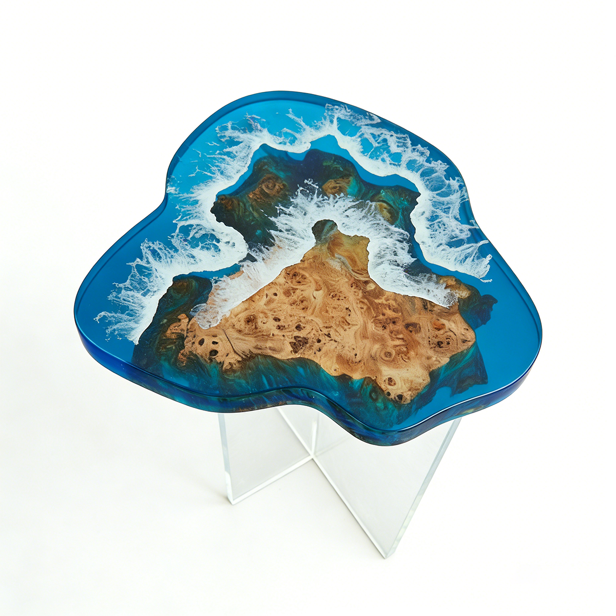 Olive Burl Coastal Map Resin Side Table