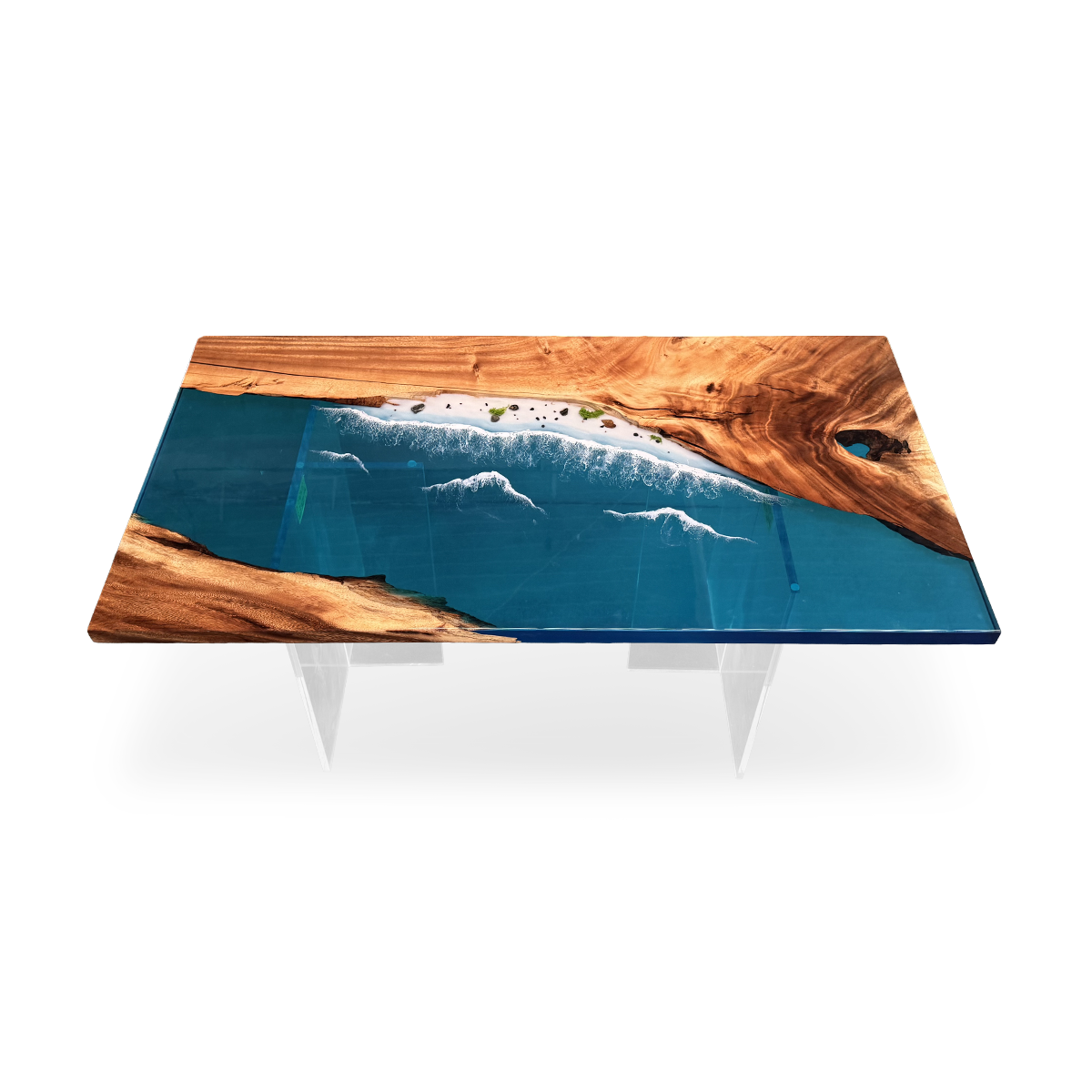 Cunninghamia Wood Sea Wavy Rectangle Resin Coffee Table