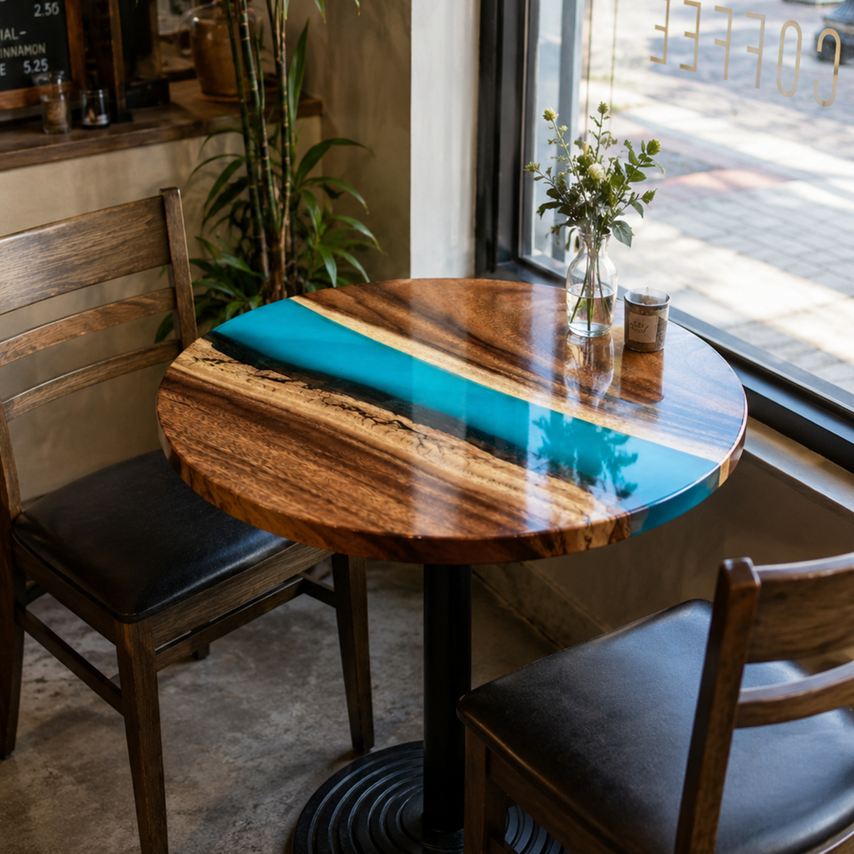Walnut Azure River Cafe Epoxy Resin Table