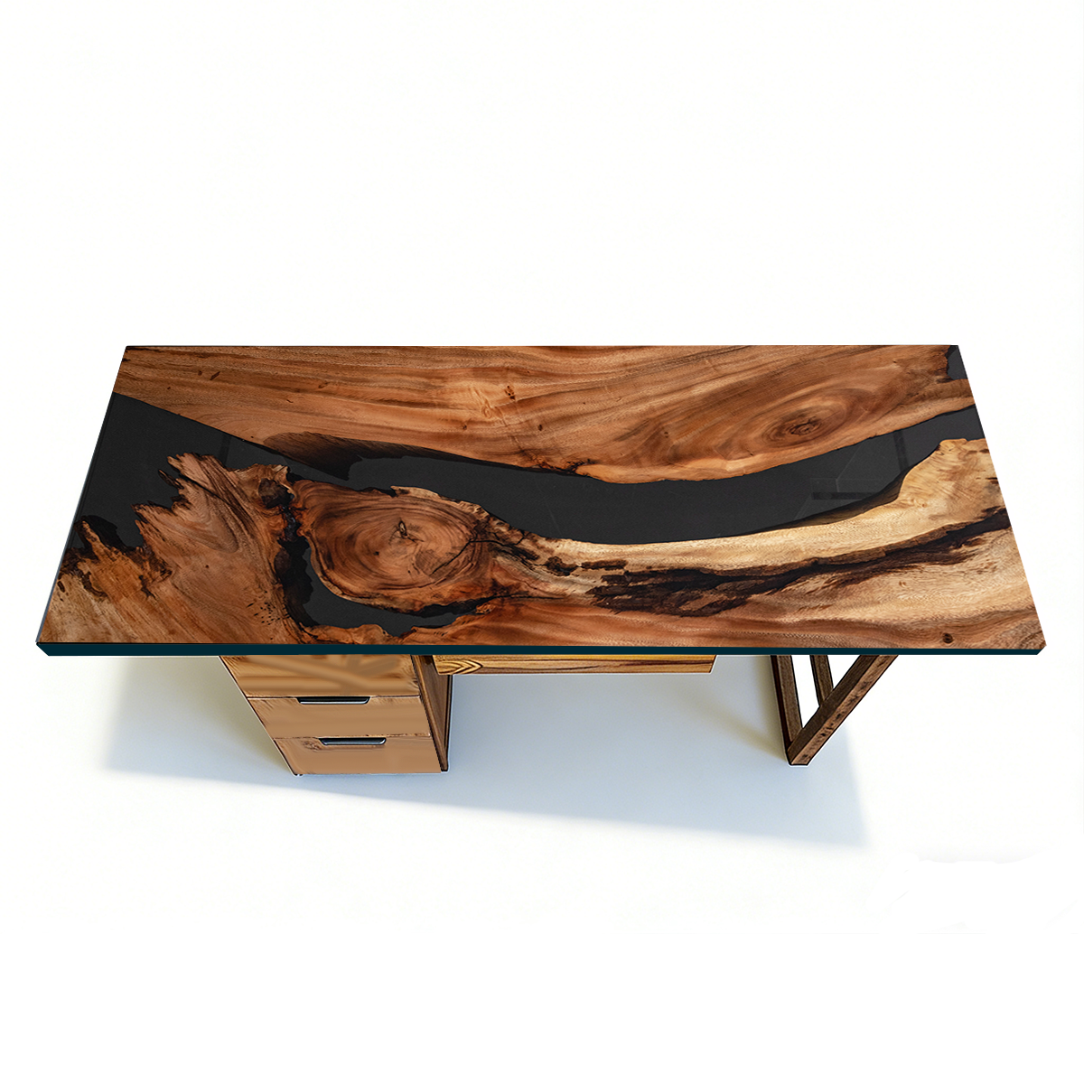 Black Walnut Wood Black Epoxy Desk