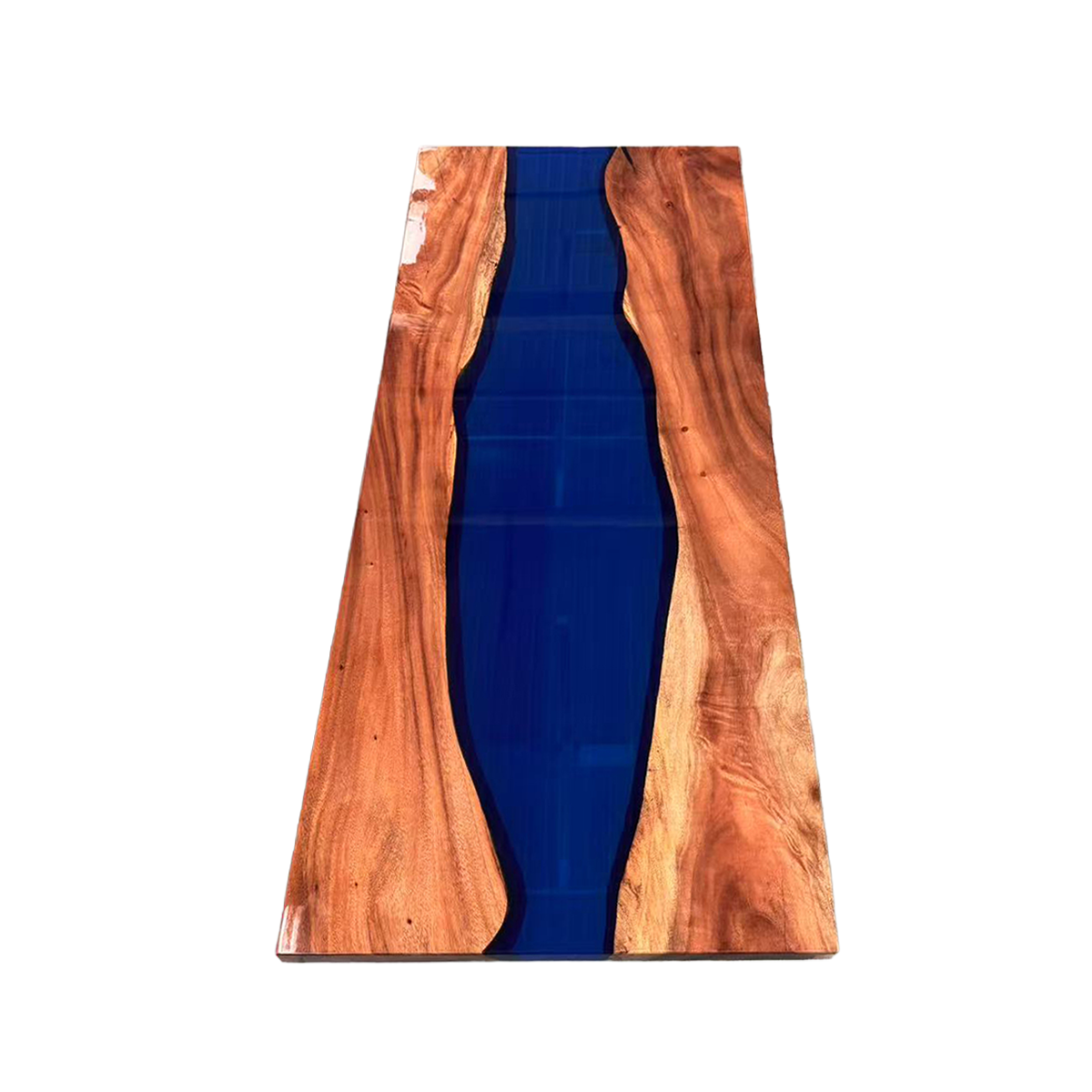 Walnut Wood Blue River Resin Side Table