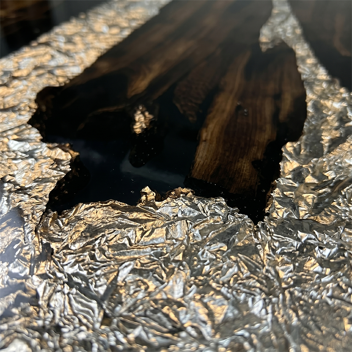 Silver Glacier Black Walnut Wood Epoxy Resin Conference Table