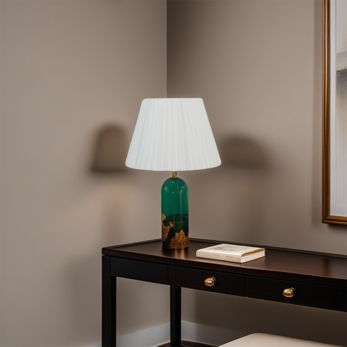 Burr Wood Green Resin Desk Lamp