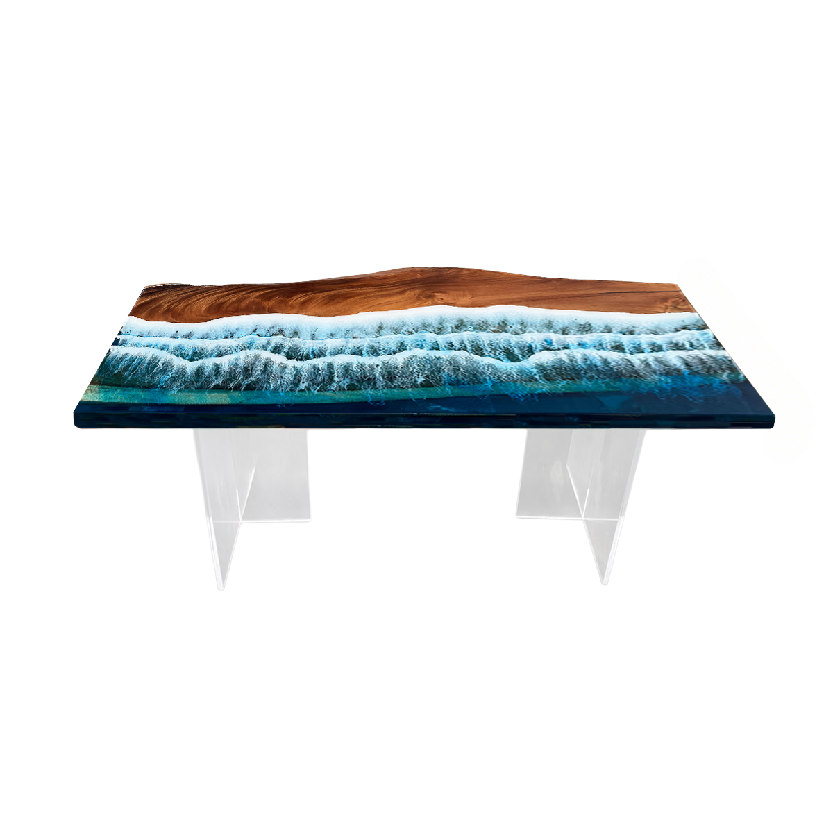 Walnut Wood Blue Wave Console Epoxy Resin Dining Table
