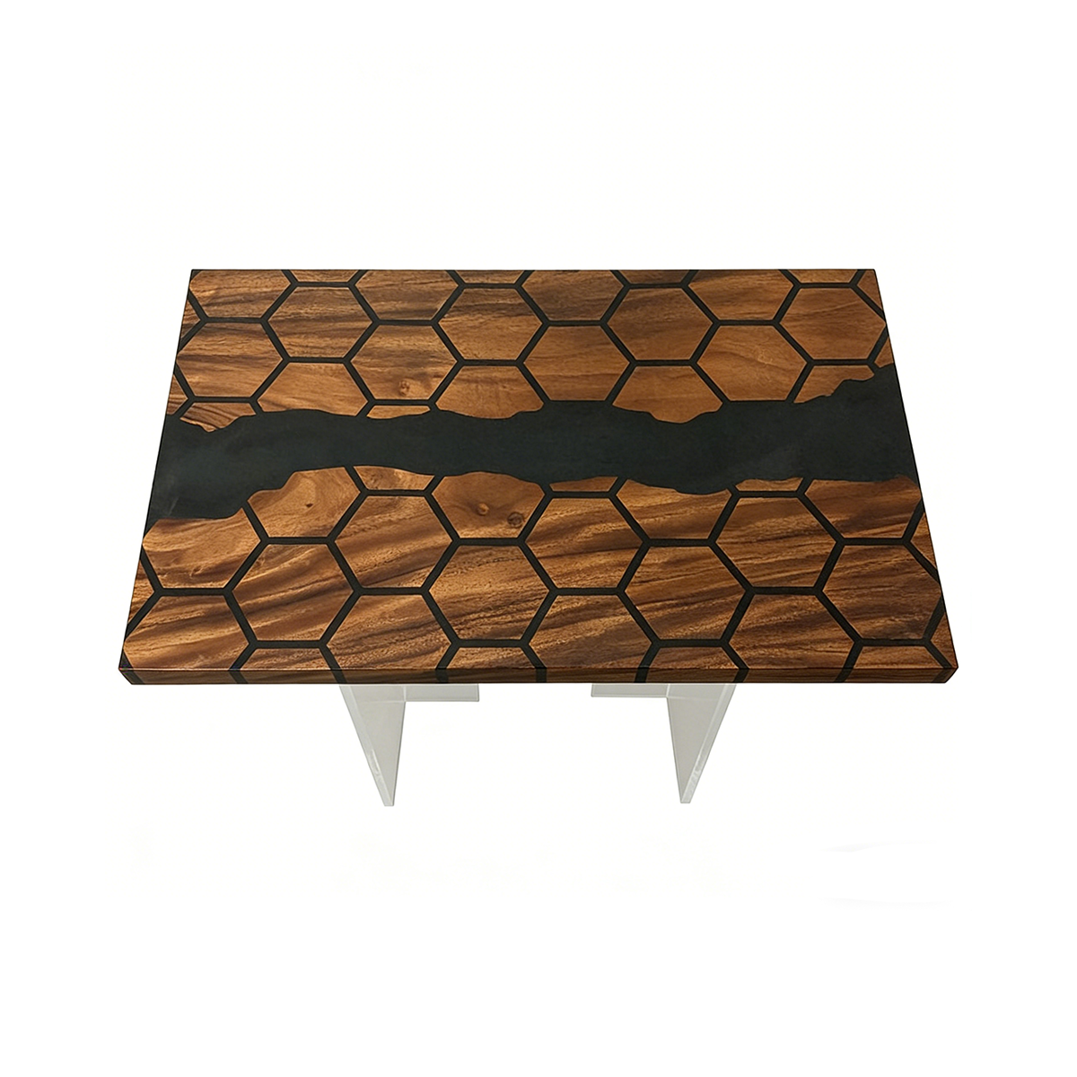 Hexagonal Walnut Wood LED Resin Coffee Table