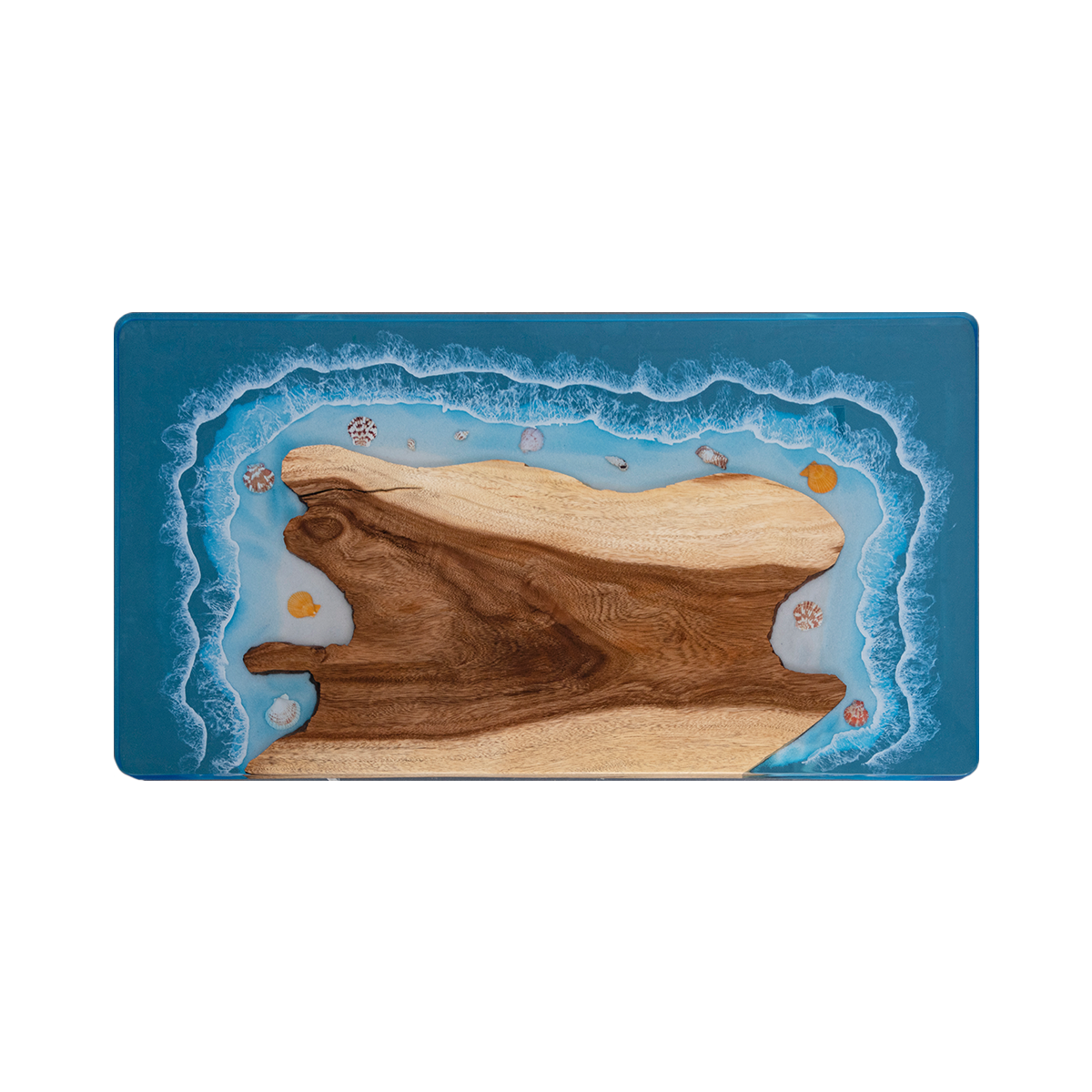 Walnut Wood Blue Wave Rectangle Coffee Table