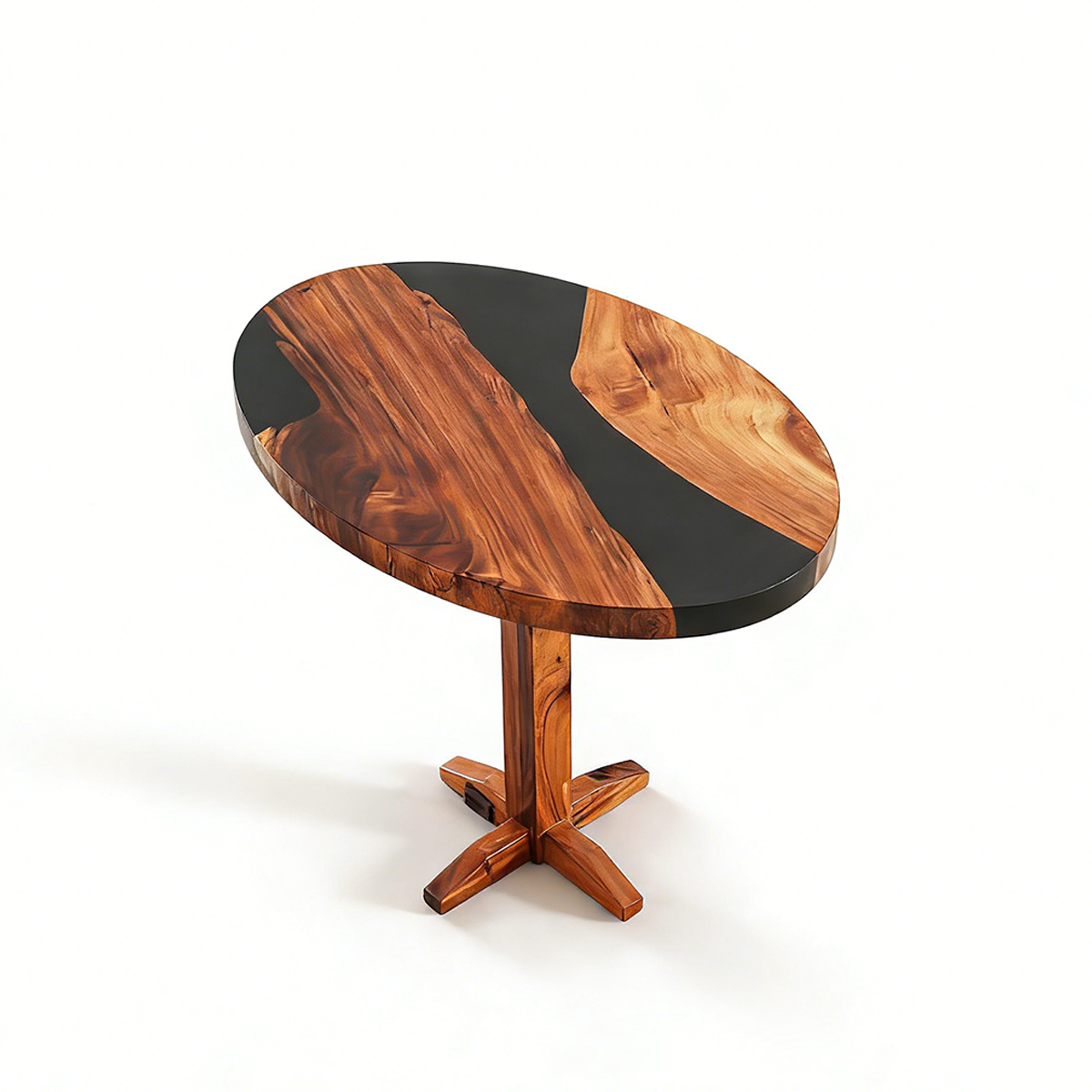 Walnut Wood Black River Oval Resin Side Table