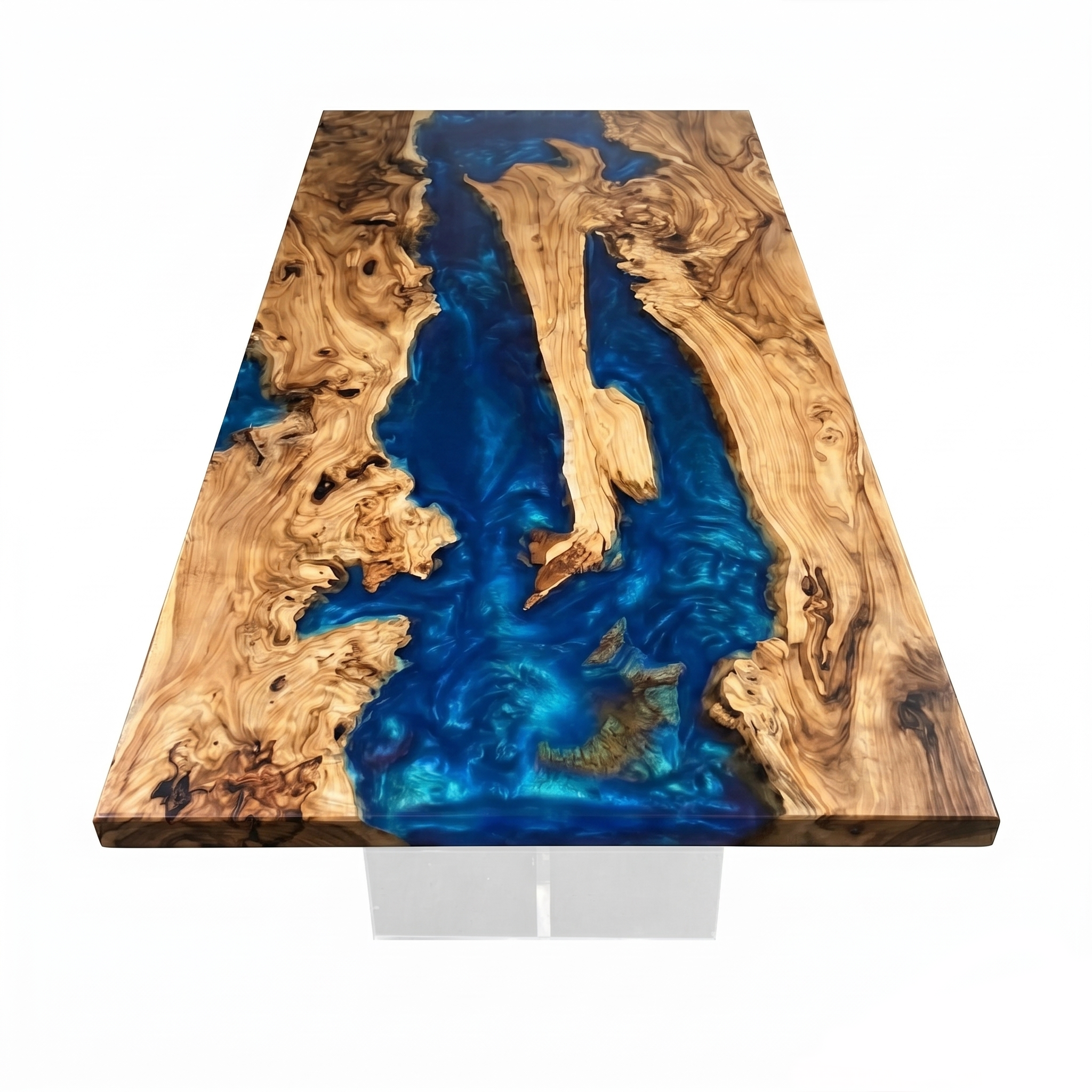 Olive Wood Ocean Blue Epoxy Resin River Dining Table