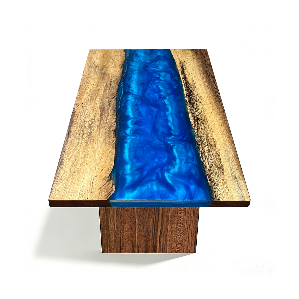 Walnut Wood Blue Sky Rectangle Resin Coffee Table