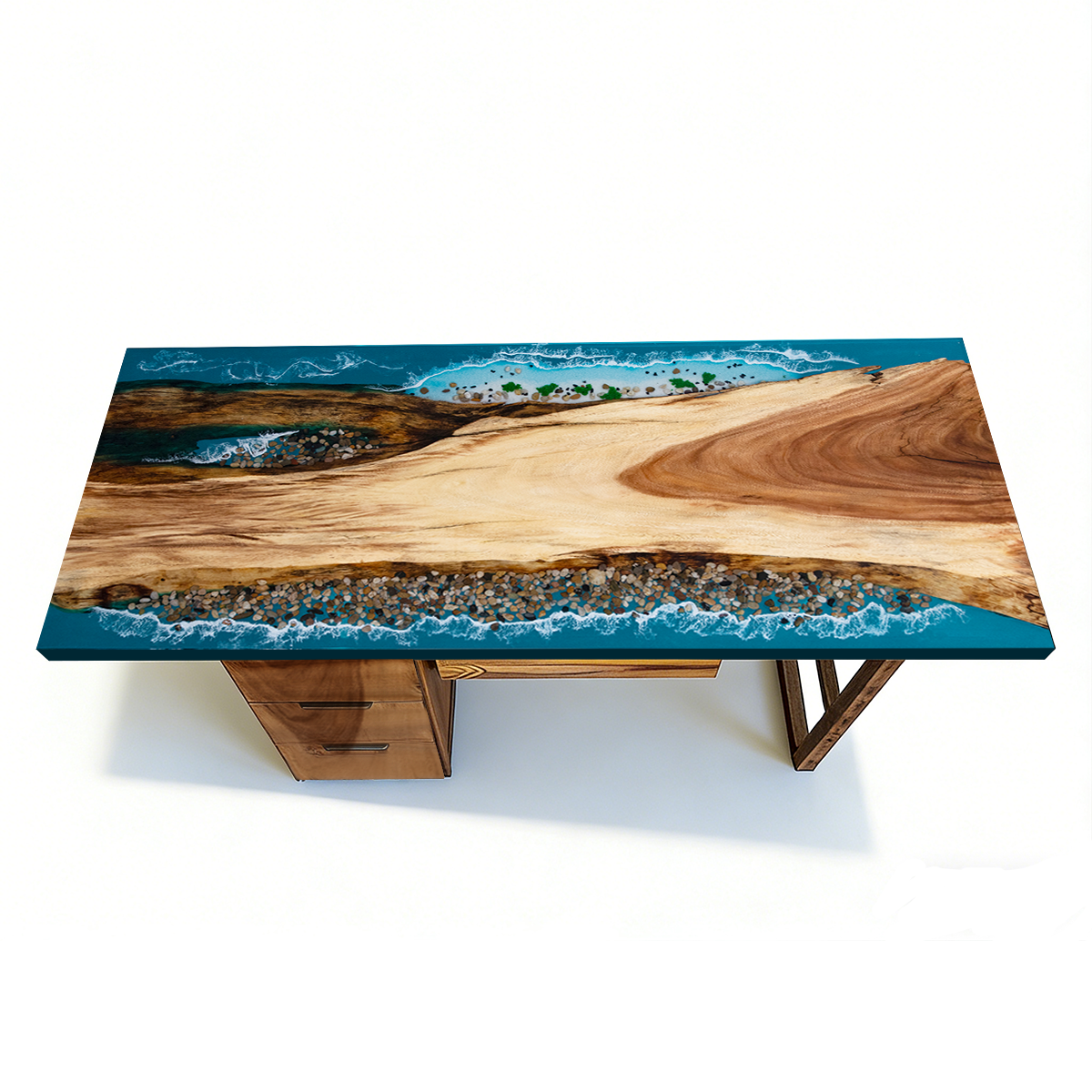 Walnut Wood Ocean Wave Epoxy Desk
