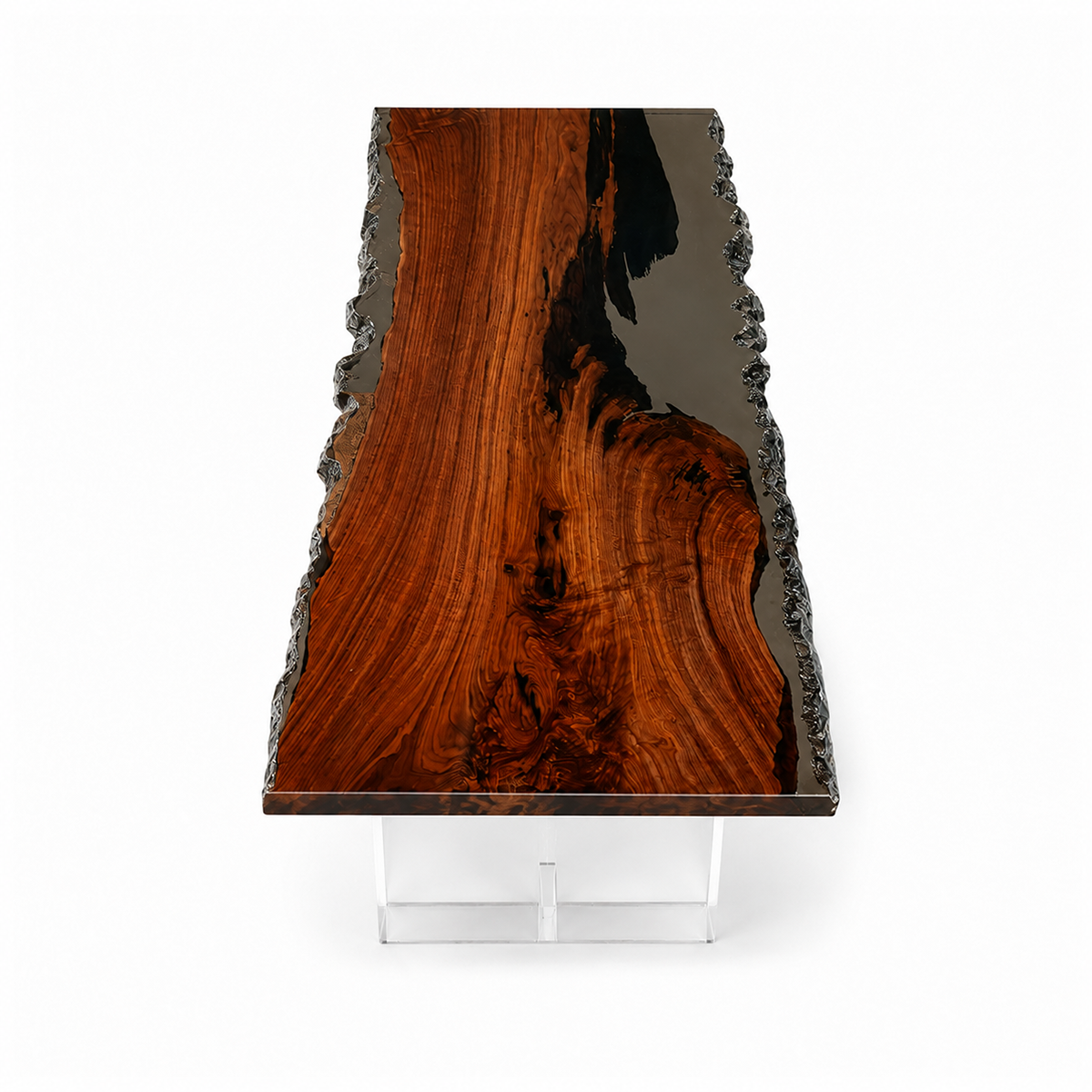 Black Walnut Wood Crystal Edge Transparent Epoxy Resin Dining Table 35.4"W x 74.8"L Thickness 2.0"