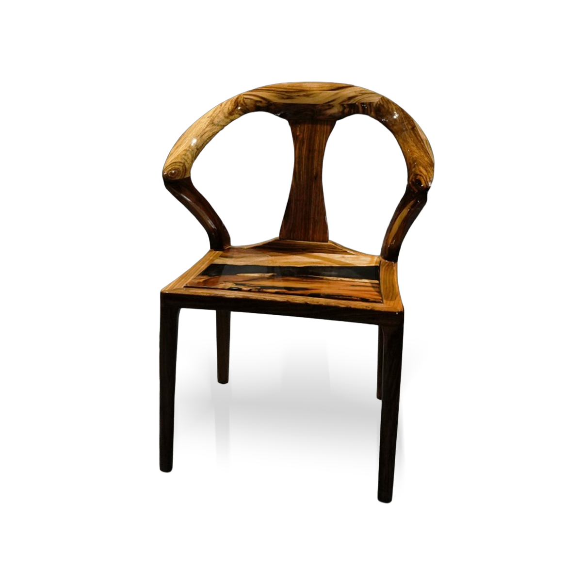 Walnut Wood Epoxy Resin Curved-back Armchair