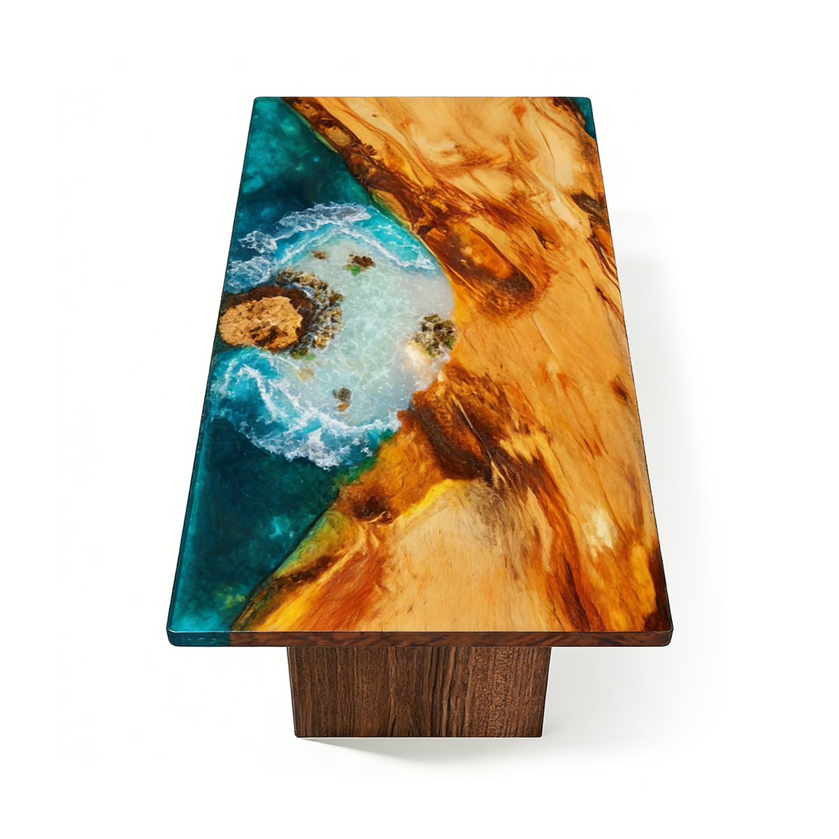 Luxury Wood Epoxy Table with Ocean/ Wave Blue Resin