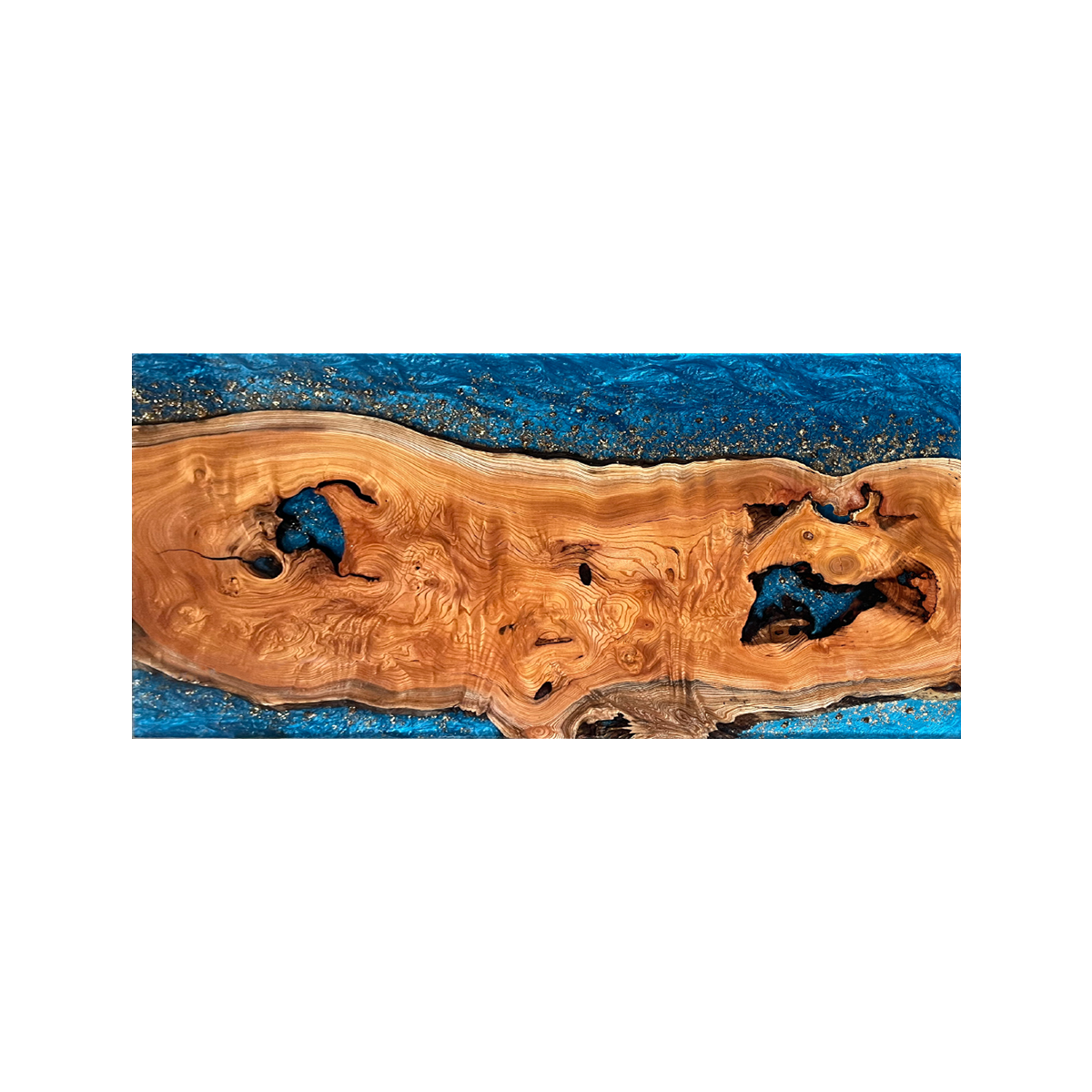 Rectangle Burl Wood Blue Epoxy Resin River Dining Table