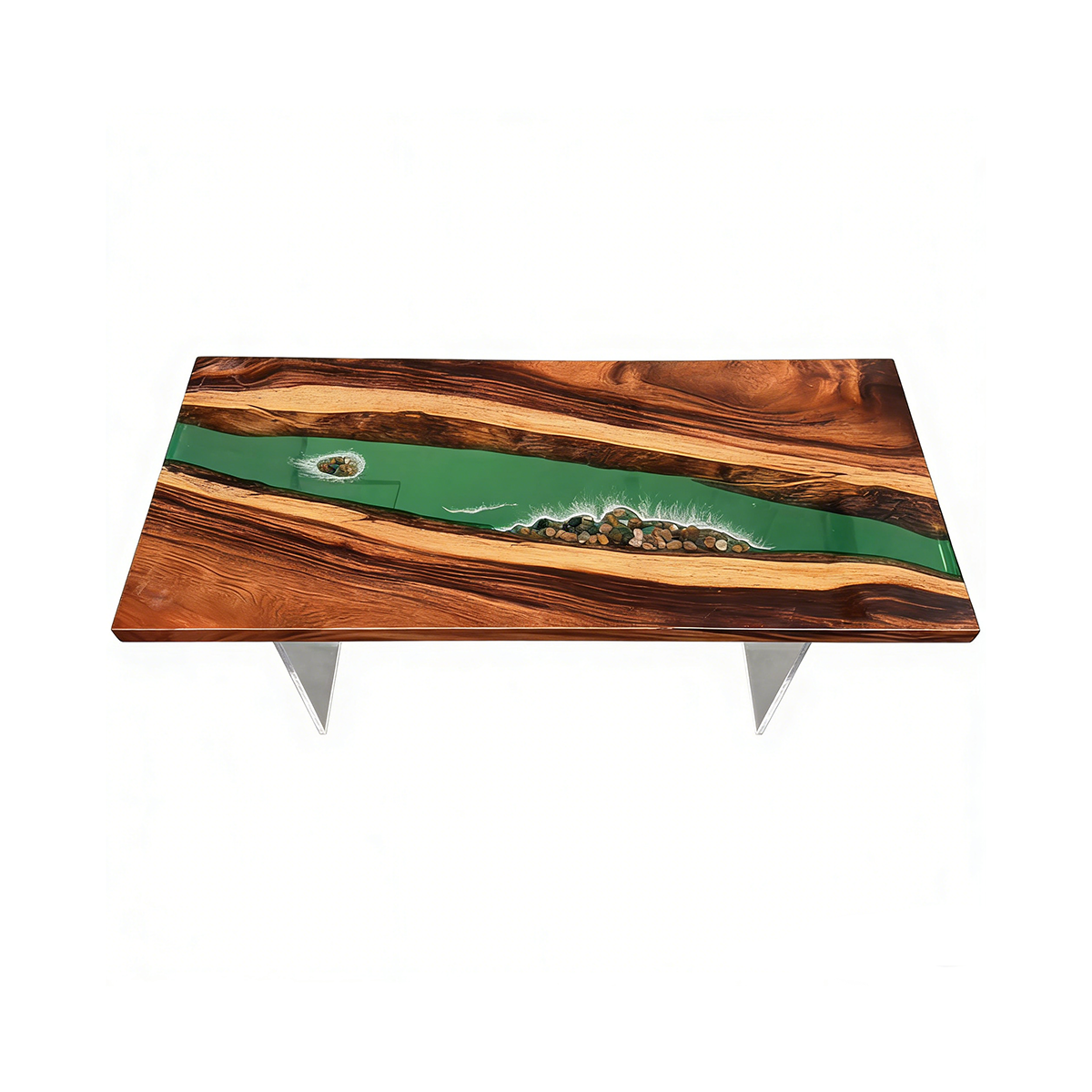 Walnut Wood Rectangle Epoxy Resin River Dining Table