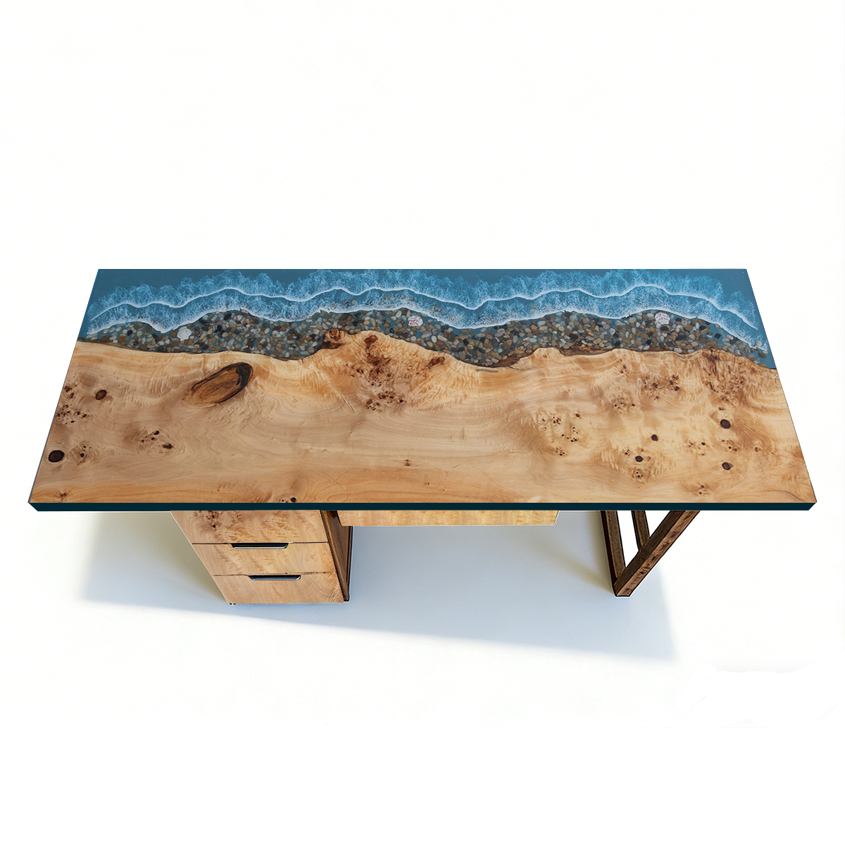Olive Wood Ocean Wave Epoxy Desk