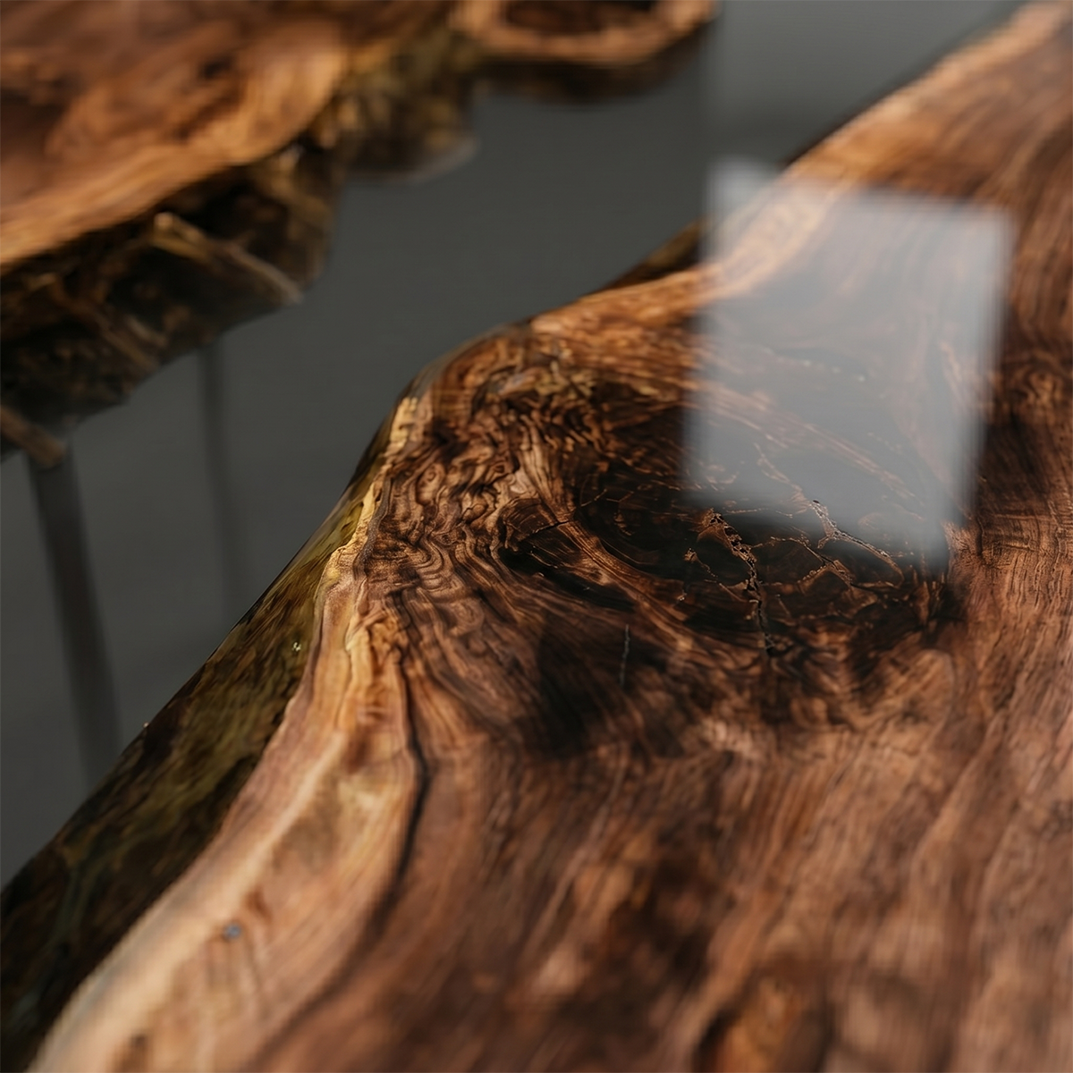Black Walnut with Transparent Epoxy Resin Round Table
