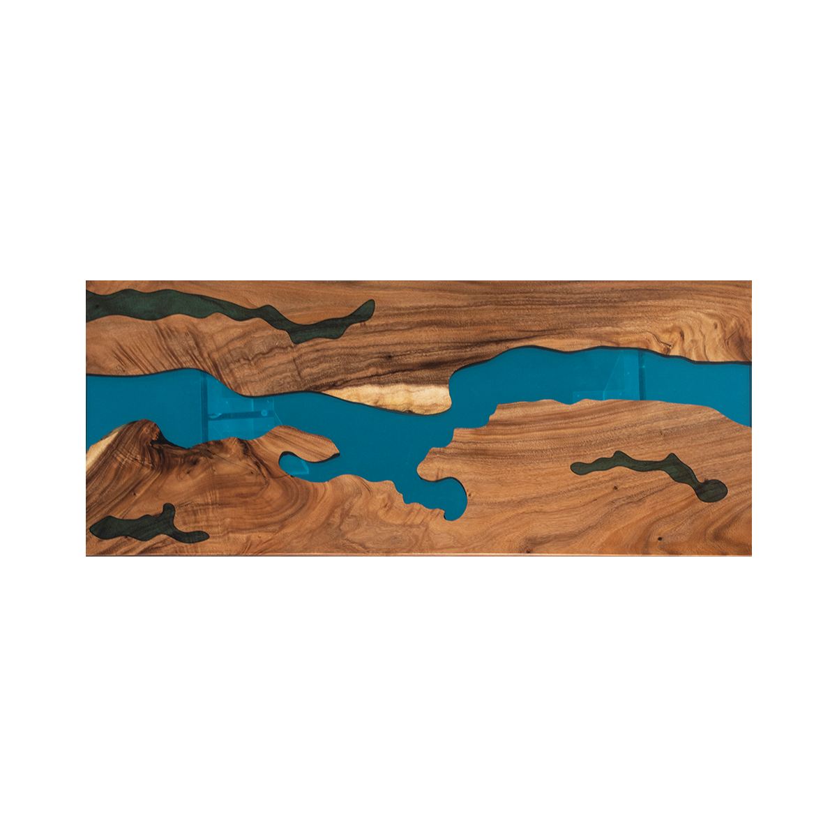 Walnut Wood Blue River Rectangular Epoxy Resin Dining Table