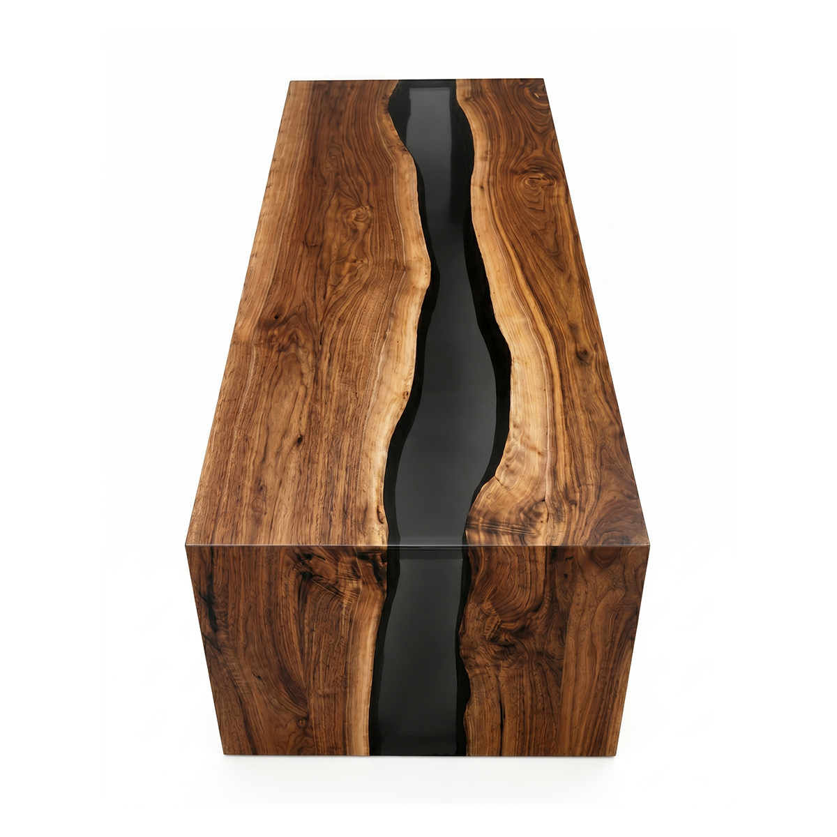 Walnut Wood Black River Epoxy Resin Waterfall Coffee Table