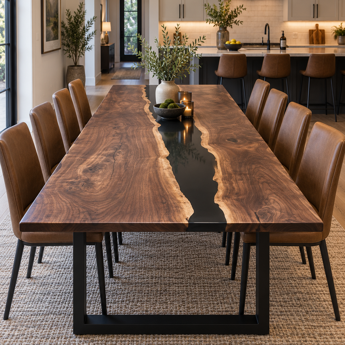 Black Walnut Wood Black Epoxy Resin Table for Home Dining Spaces